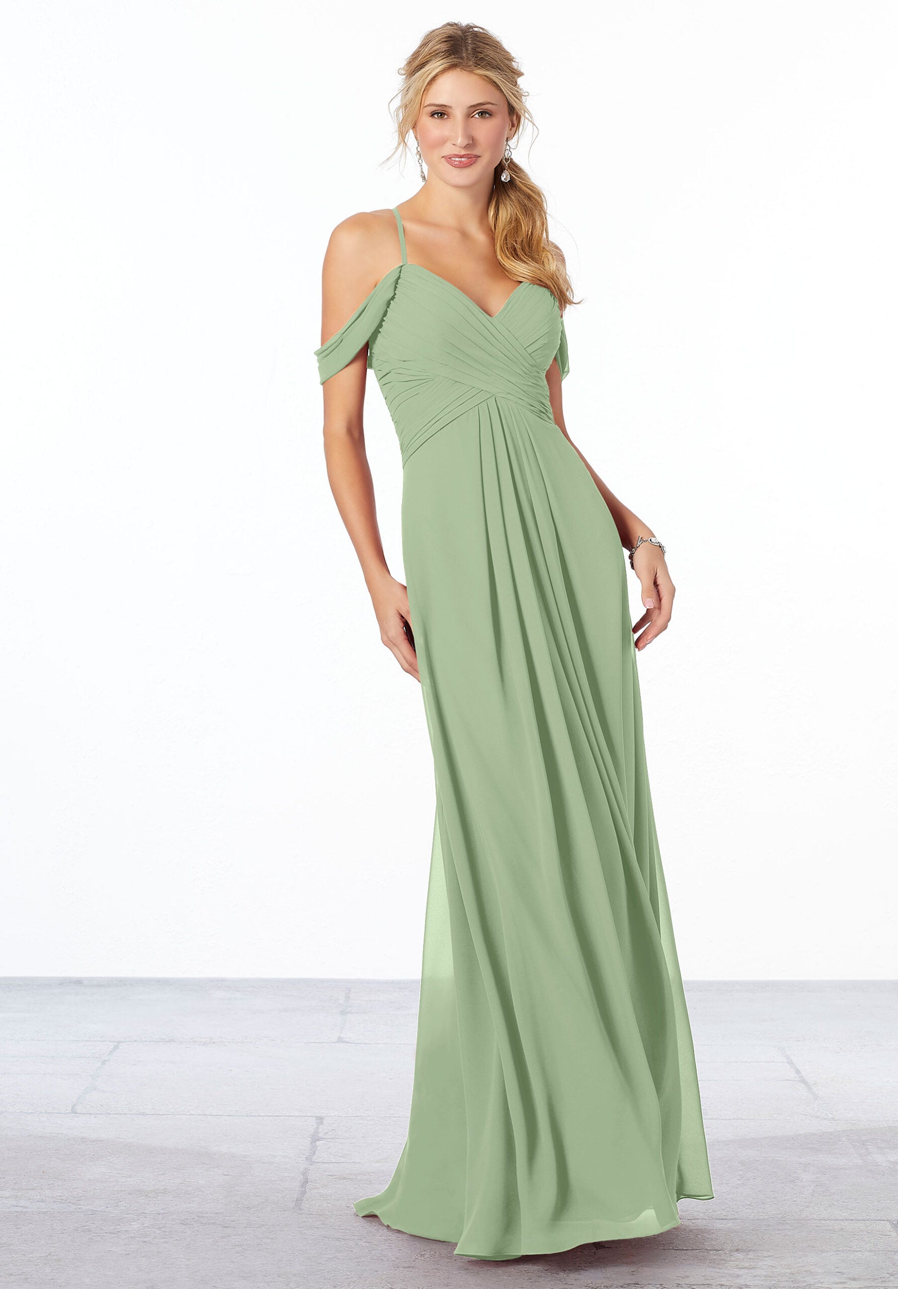 Formal Dresses Formal Pleated A Line Long Dress MGNY Madeline Gardner New York 21671 Sage