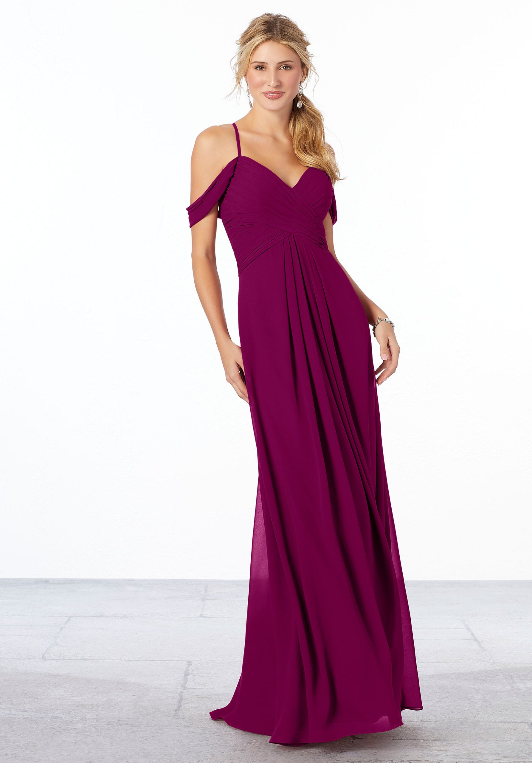 Formal Dresses Pleated A Line Formal Long Dress MGNY Madeline Gardner New York 21671 Mulberry