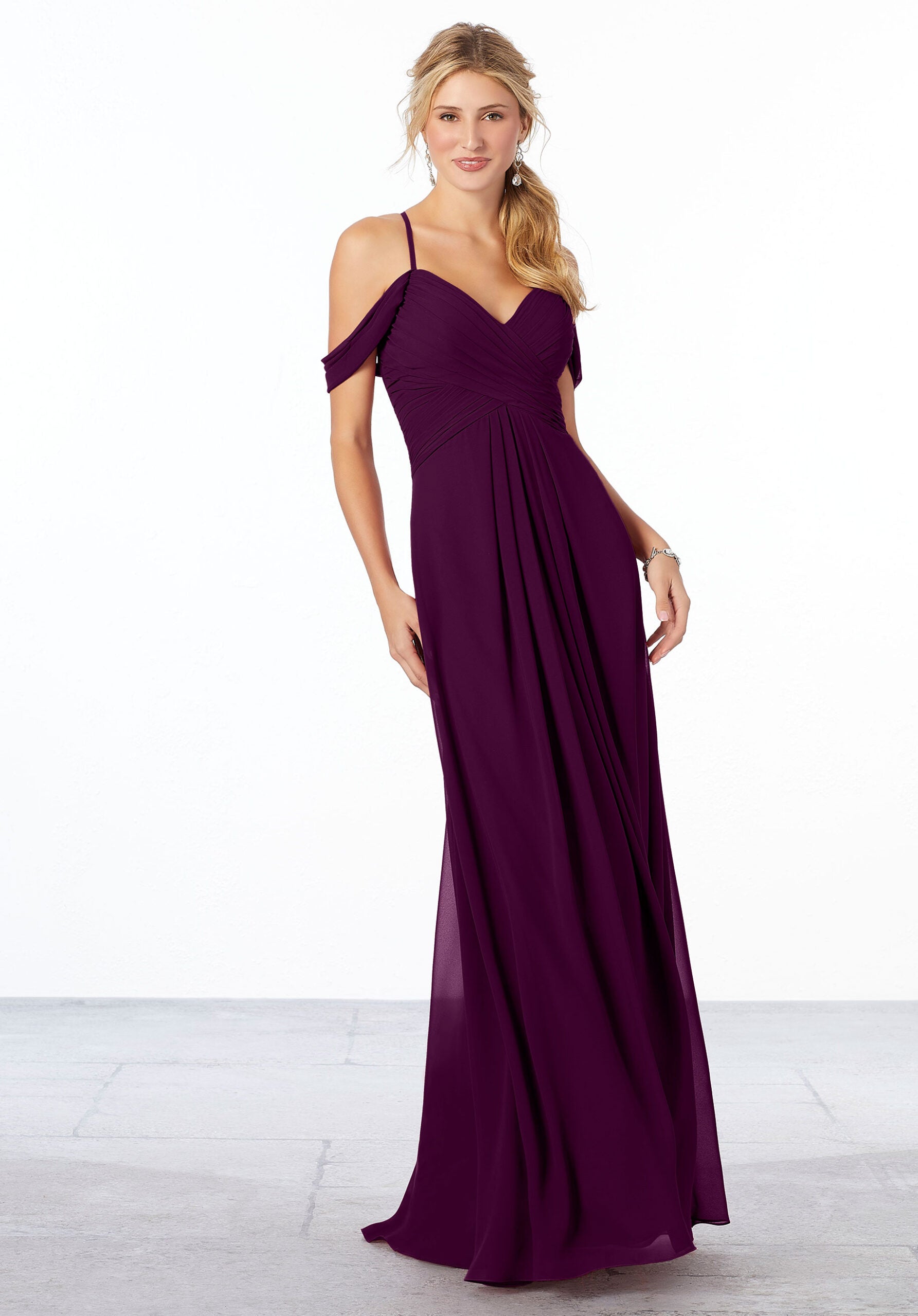 Formal Dresses Long A Line Pleated Formal Dress MGNY Madeline Gardner New York 21671 Eggplant