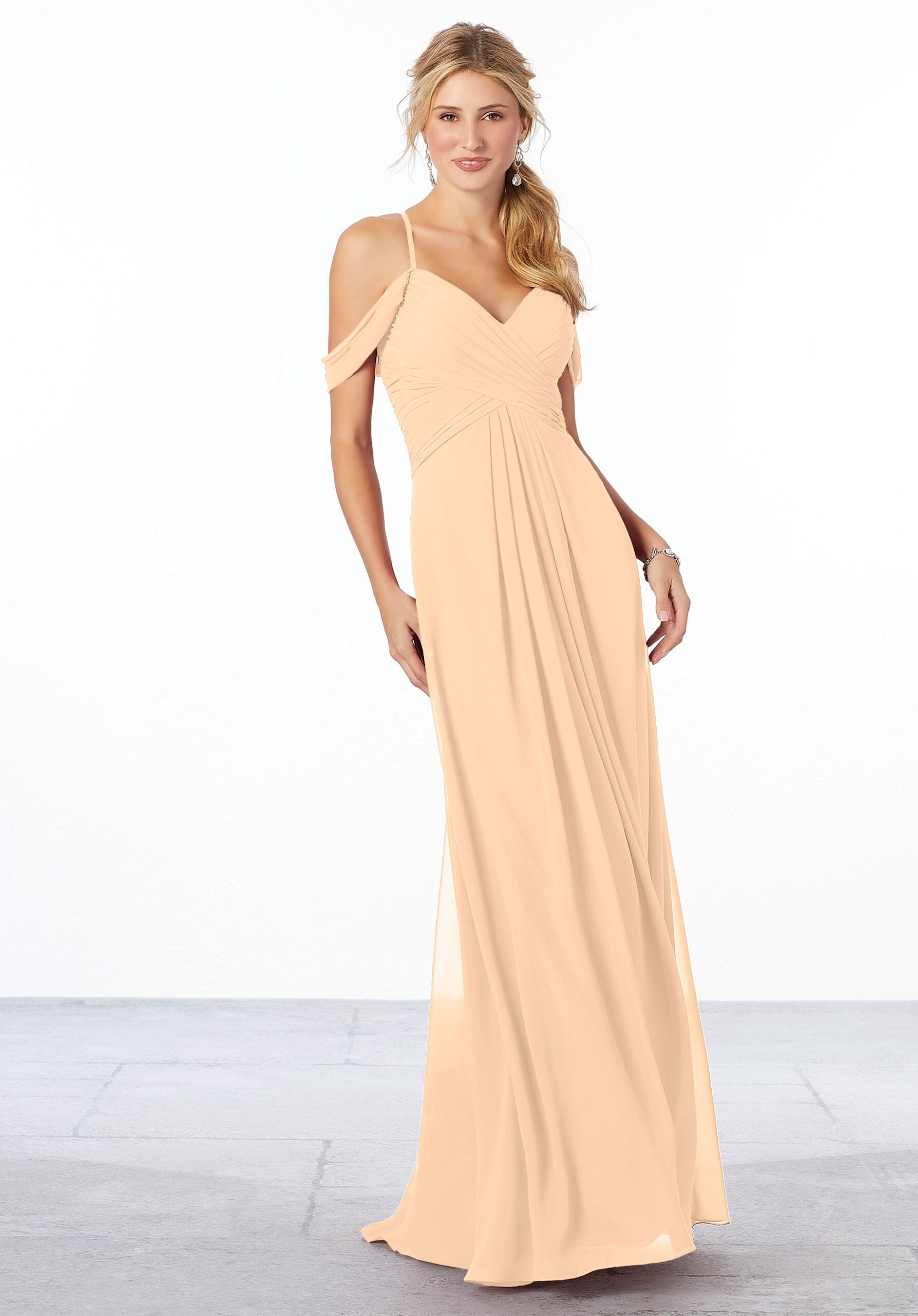 Formal Dresses Pleated Formal A Line Long Evening Dress MGNY Madeline Gardner New York 21671 Champagne