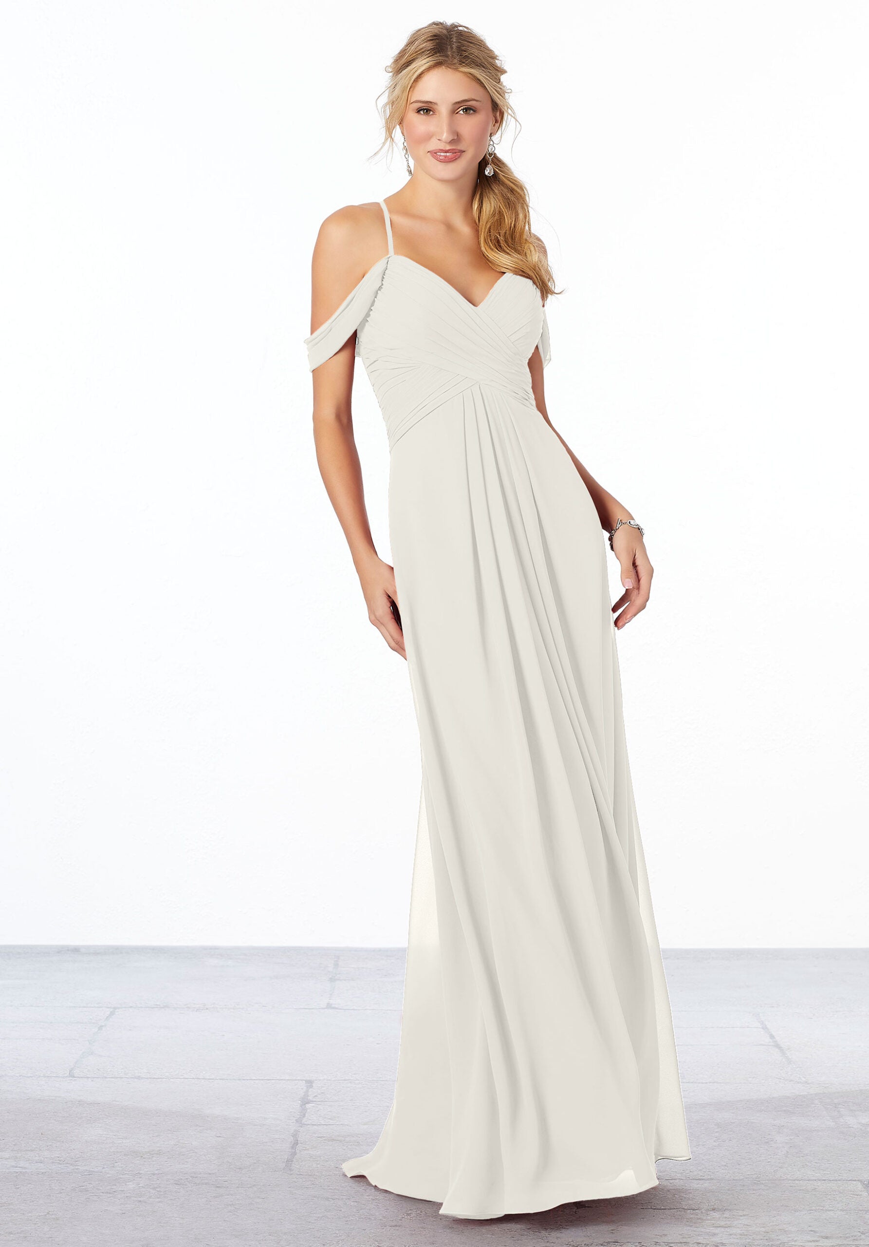 Wedding Dresses Long Bridal Pleated A Line Wedding Dress MGNY Madeline Gardner New York 21671 Ivory