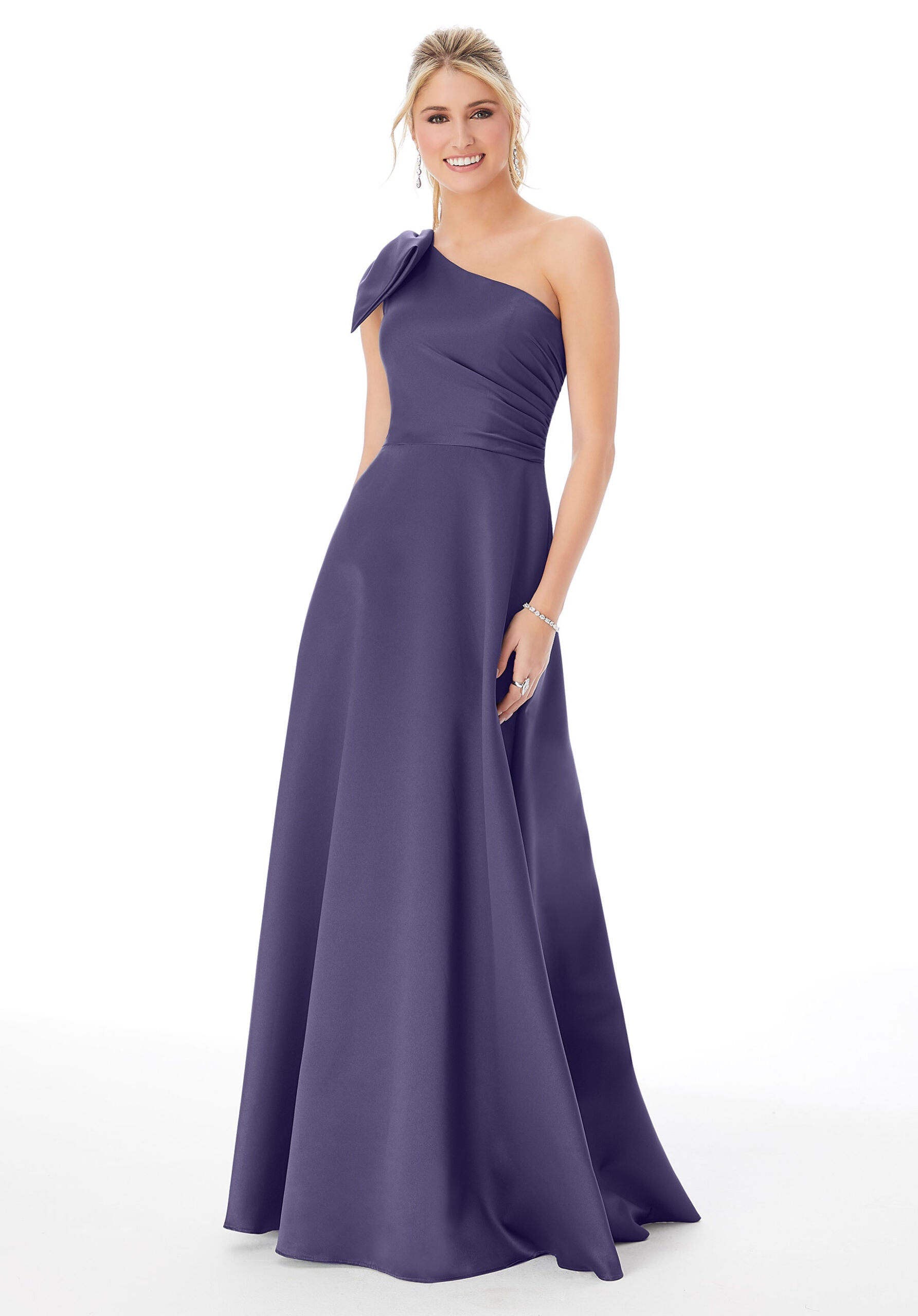 Formal Dresses Formal A Line Pleated Long Evening Dress MGNY Madeline Gardner New York 21682 Storm