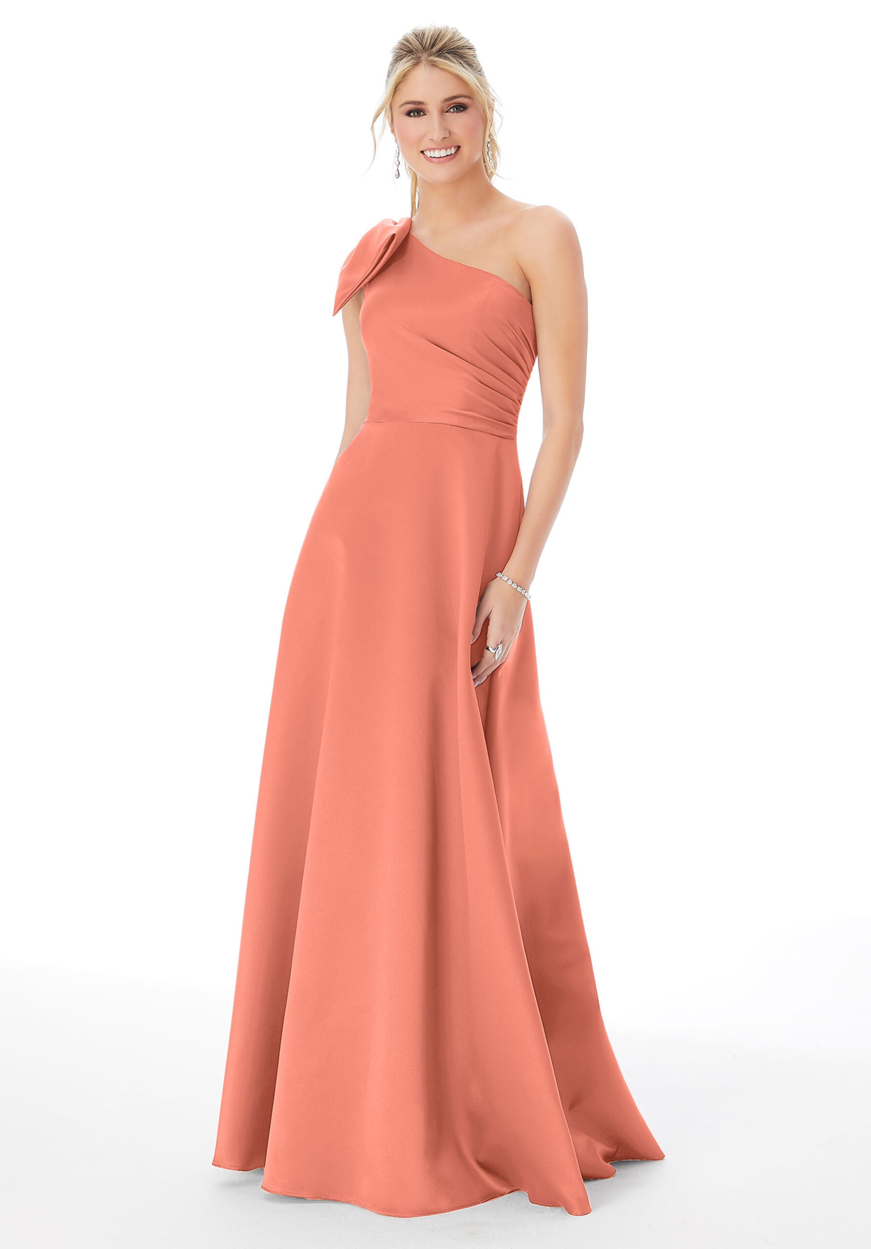 Formal Dresses Formal A Line Pleated Long Evening Dress MGNY Madeline Gardner New York 21682 Spice
