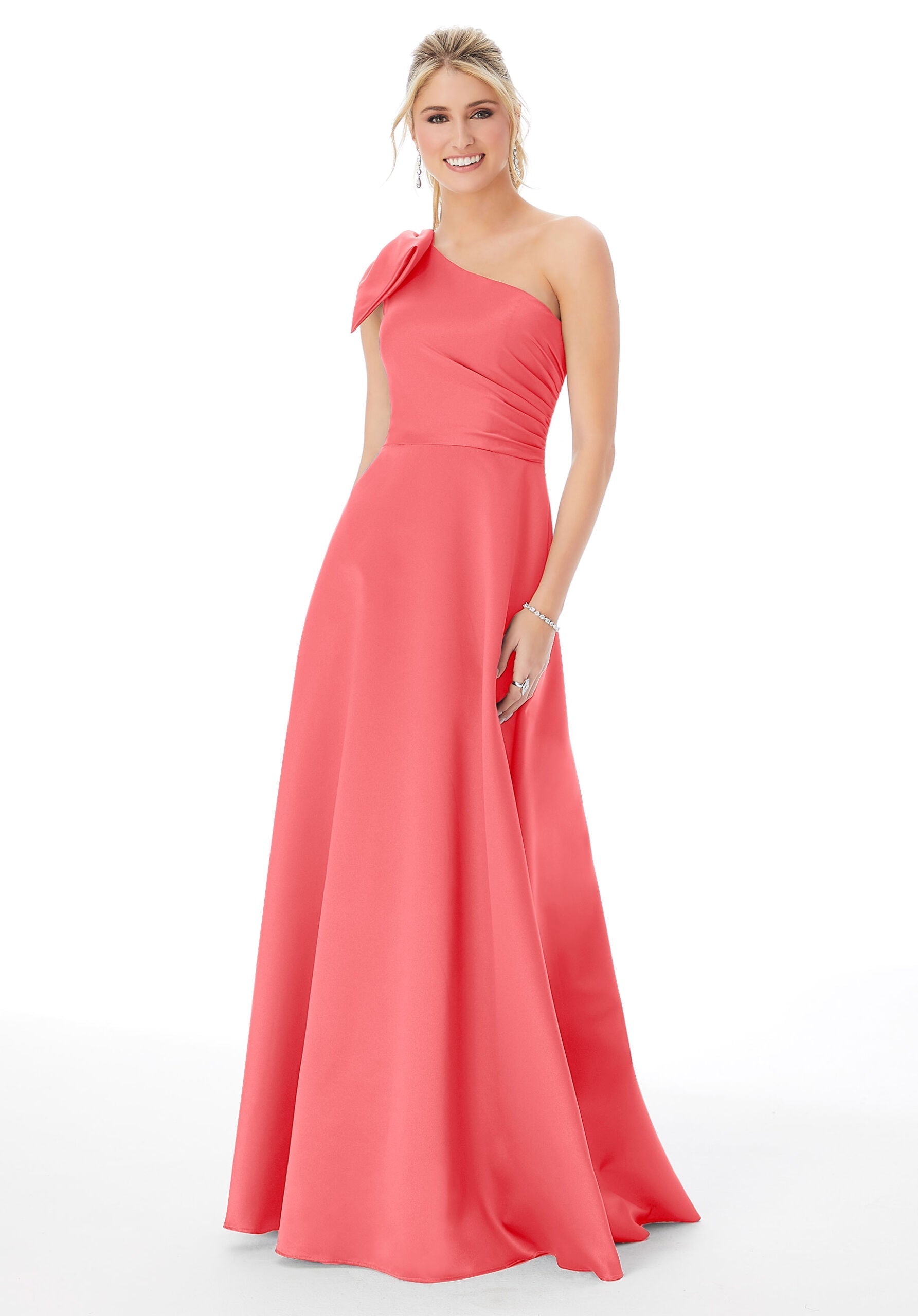 Formal Dresses Formal A Line Pleated Long Evening Dress MGNY Madeline Gardner New York 21682 Cantaloupe