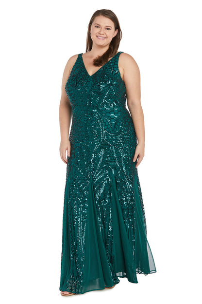 Nightway Long Plus Size Beaded Formal Gown 21685W - The Dress Outlet Emerald