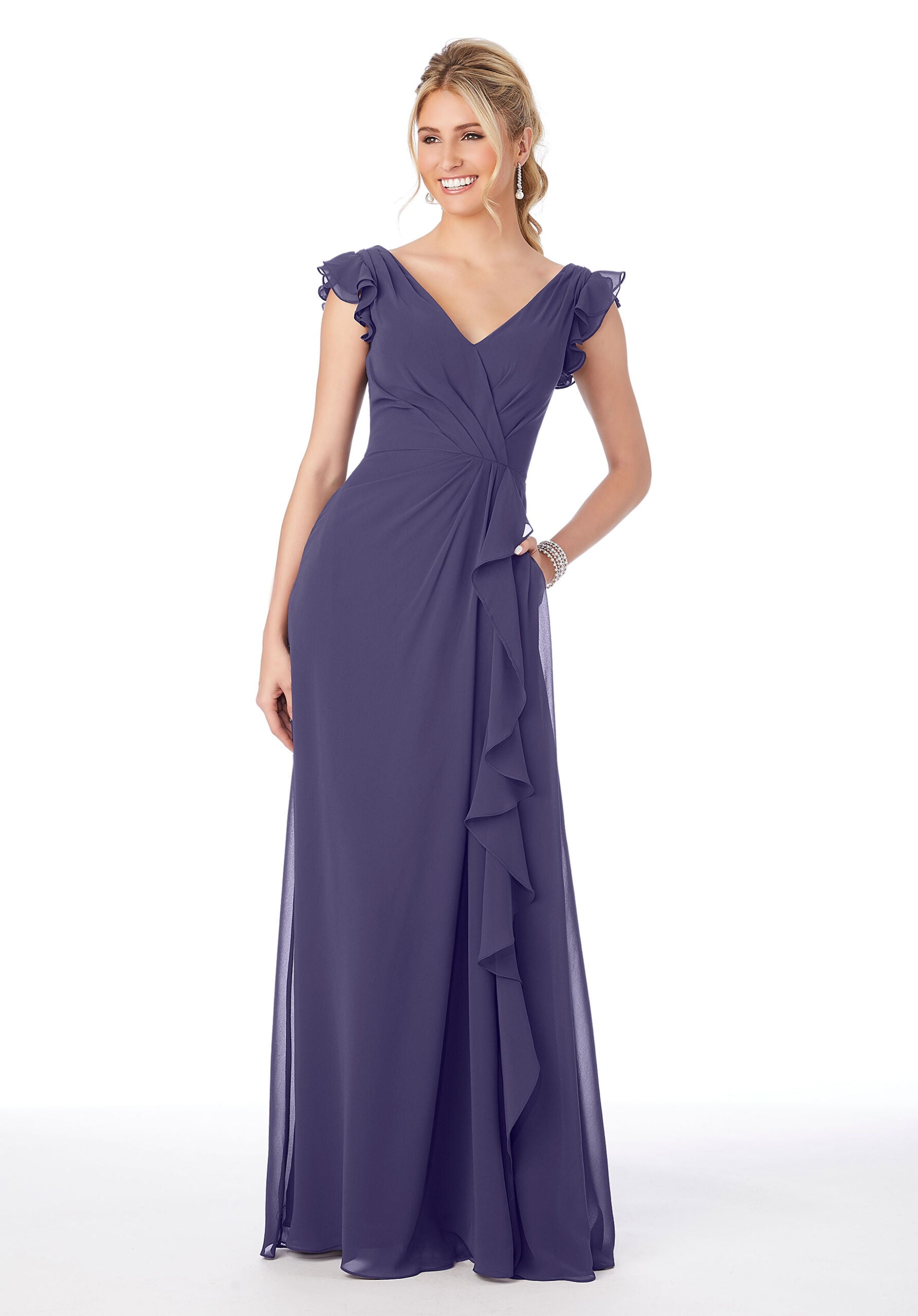 Formal Dresses Long Formal Ruffle Evening Dress MGNY Madeline Gardner New York 21686 Storm