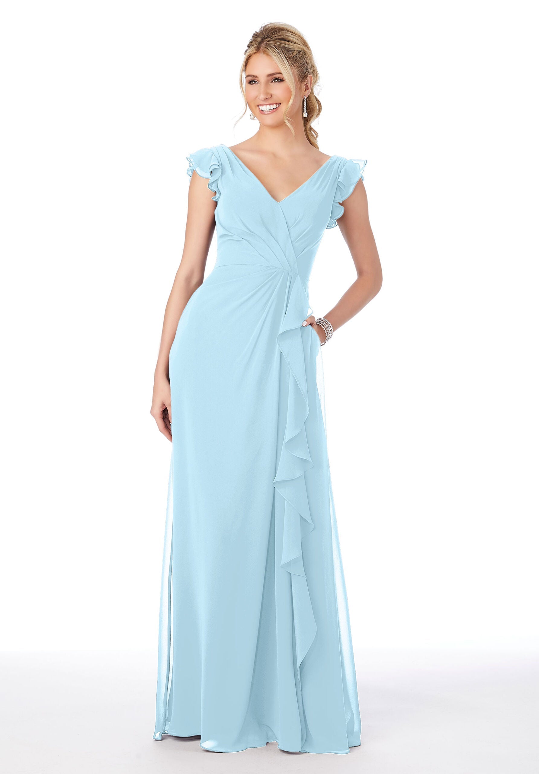 Formal Dresses Long Formal Evening Ruffle Dress MGNY Madeline Gardner New York 21686 Sky