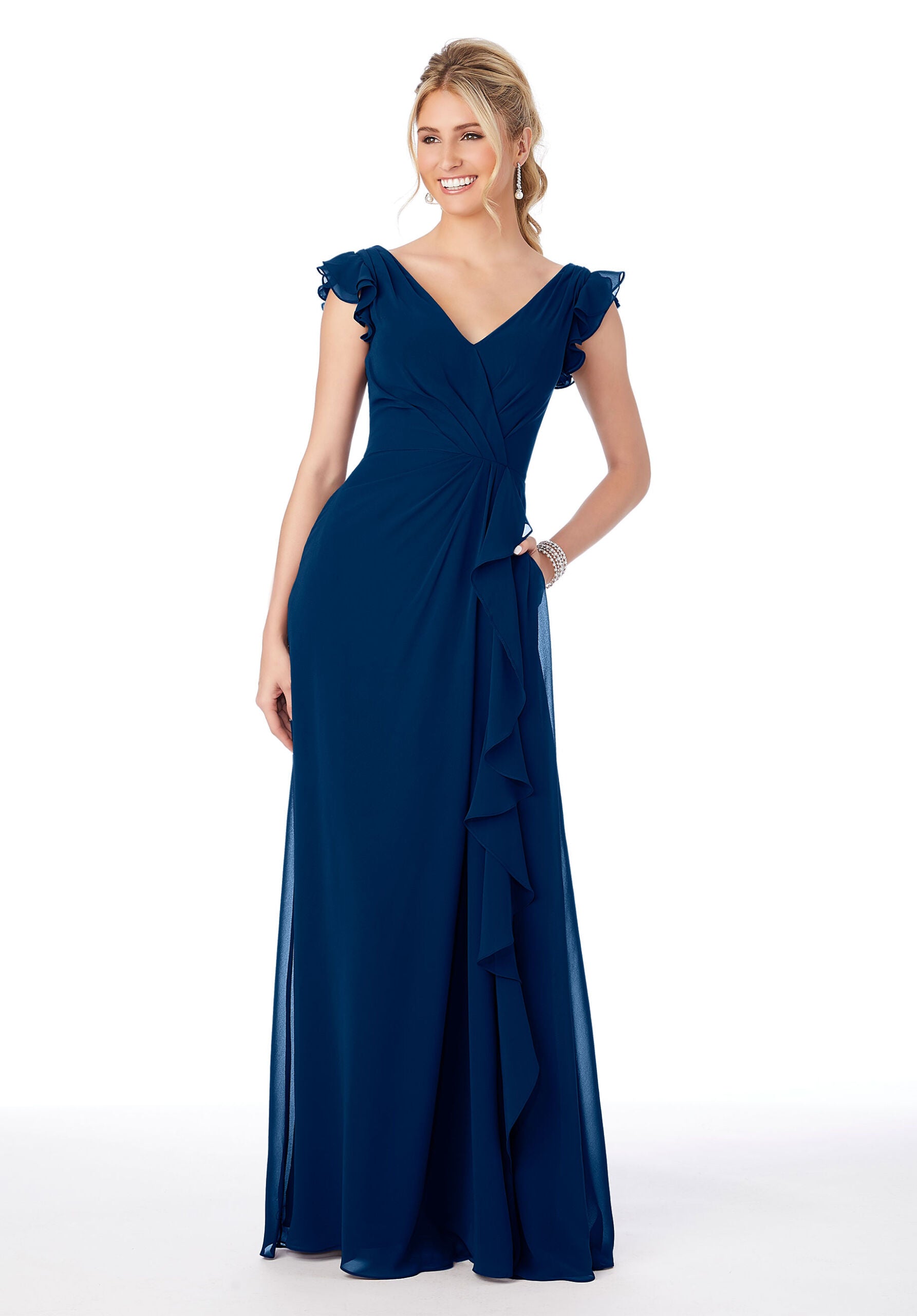 Formal Dresses Long Formal Evening Ruffle Dress MGNY Madeline Gardner New York 21686 Sapphire