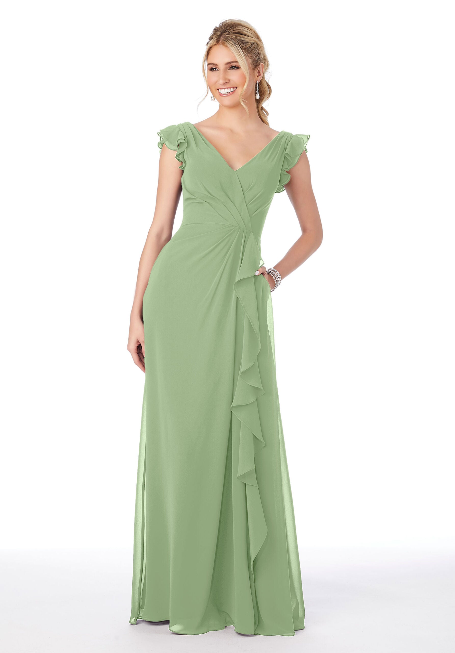 Formal Dresses Long Formal Evening Ruffle Dress MGNY Madeline Gardner New York 21686 Sage