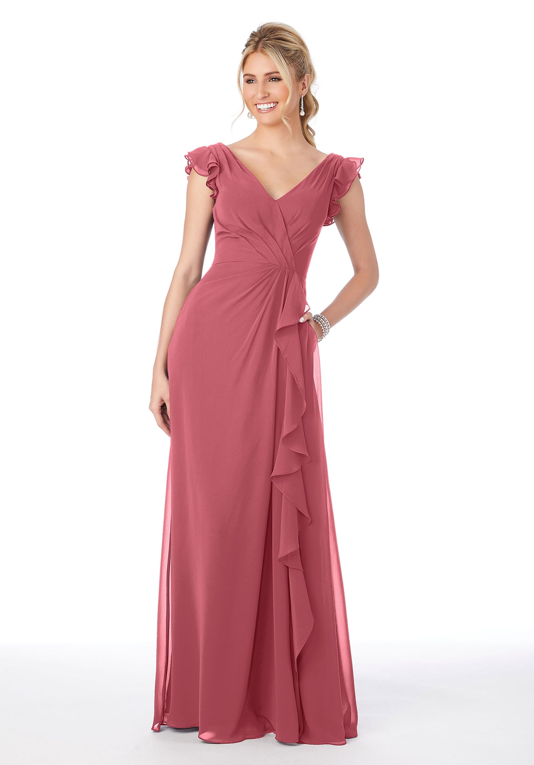Formal Dresses Long Formal Evening Ruffle Dress MGNY Madeline Gardner New York 21686 Rosewood