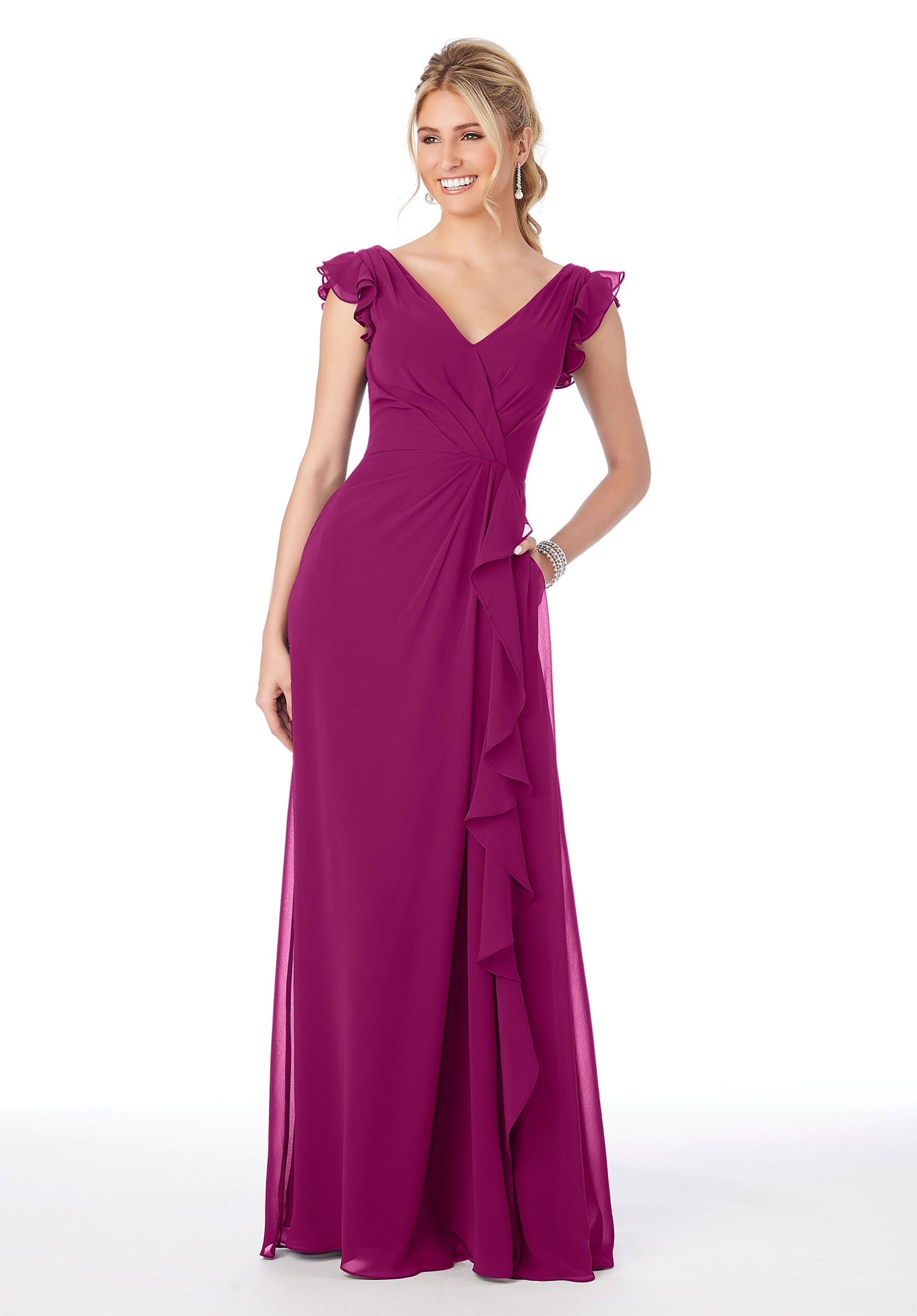 Formal Dresses Evening Ruffle Formal Long Dress MGNY Madeline Gardner New York 21686 Mulberry