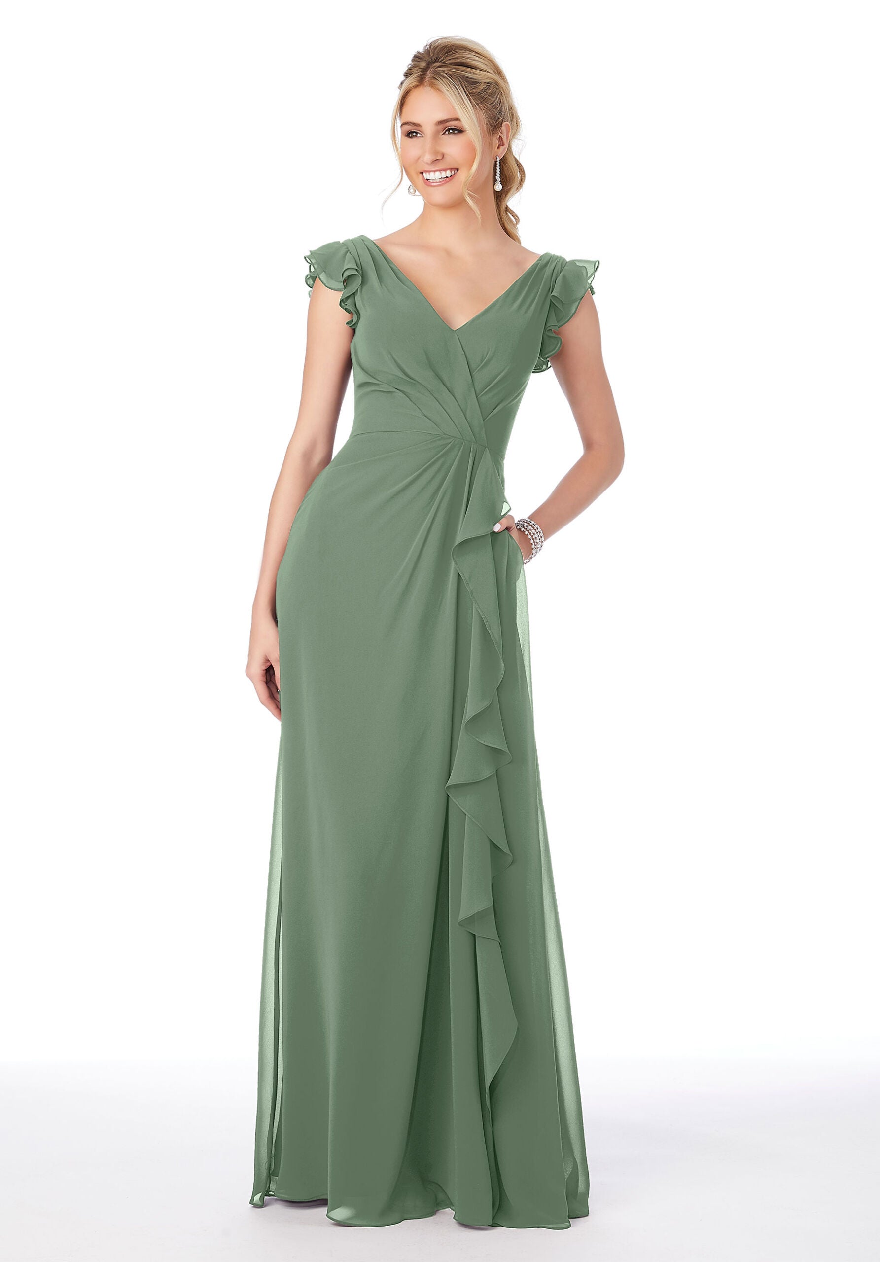 Formal Dresses Evening Ruffle Formal Long Dress MGNY Madeline Gardner New York 21686 Moss