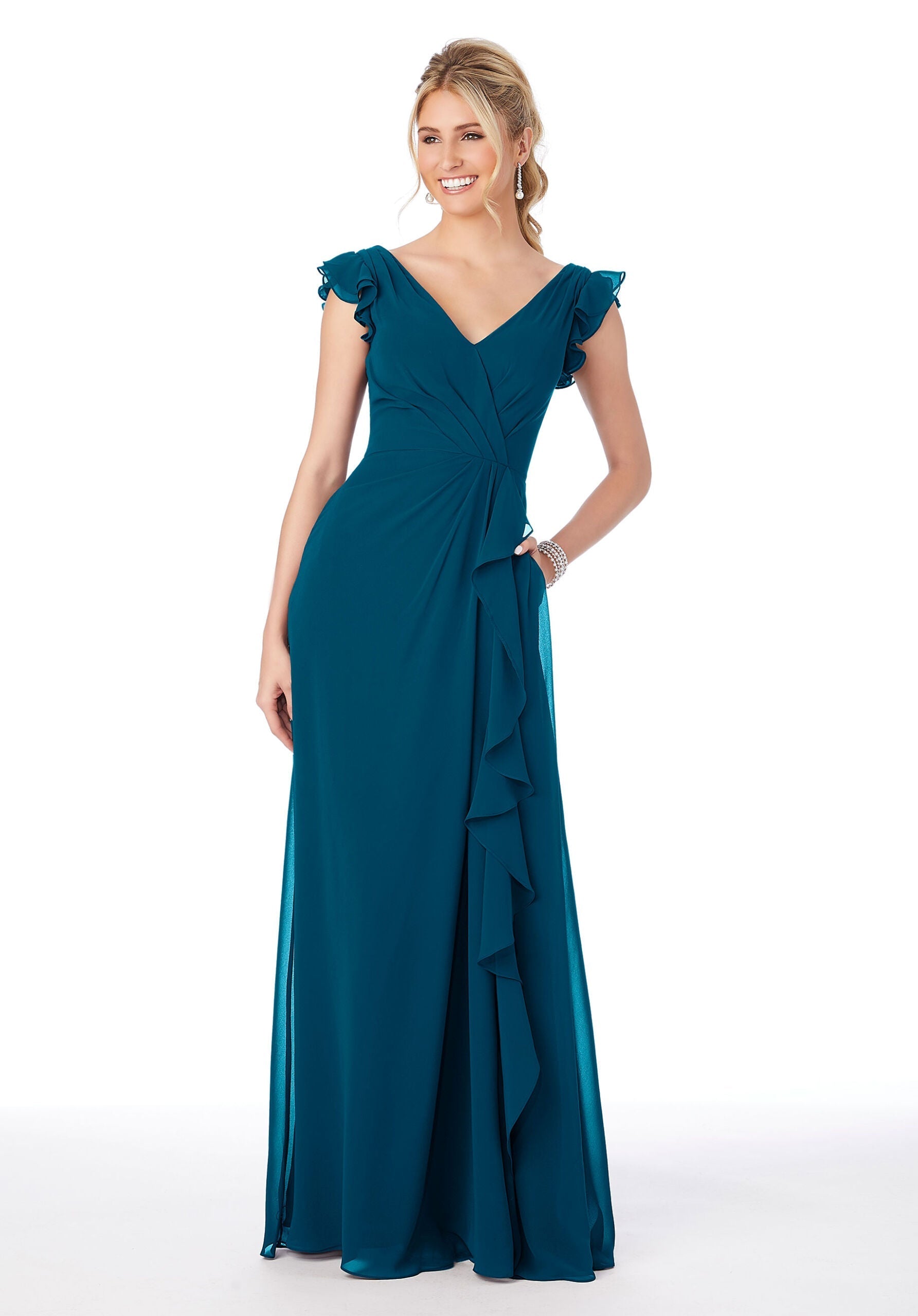 Formal Dresses Evening Ruffle Formal Long Dress MGNY Madeline Gardner New York 21686 Marine