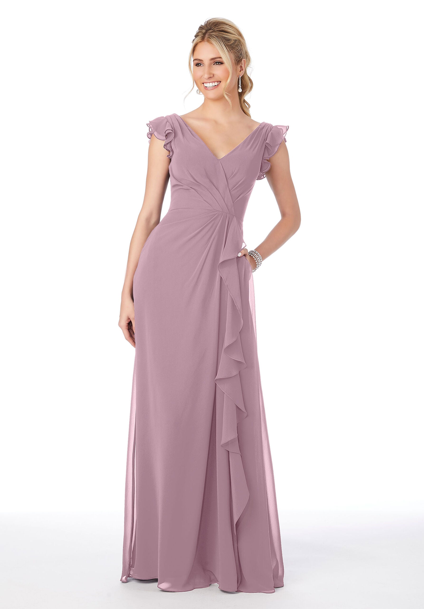 Formal Dresses Evening Ruffle Formal Long Dress MGNY Madeline Gardner New York 21686 French Lilac