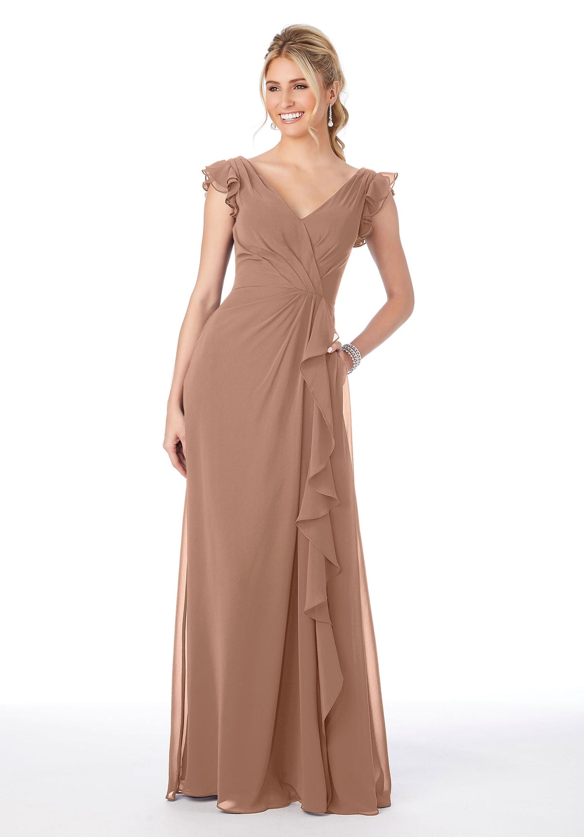 Formal Dresses Evening Ruffle Formal Long Dress MGNY Madeline Gardner New York 21686 Fawn