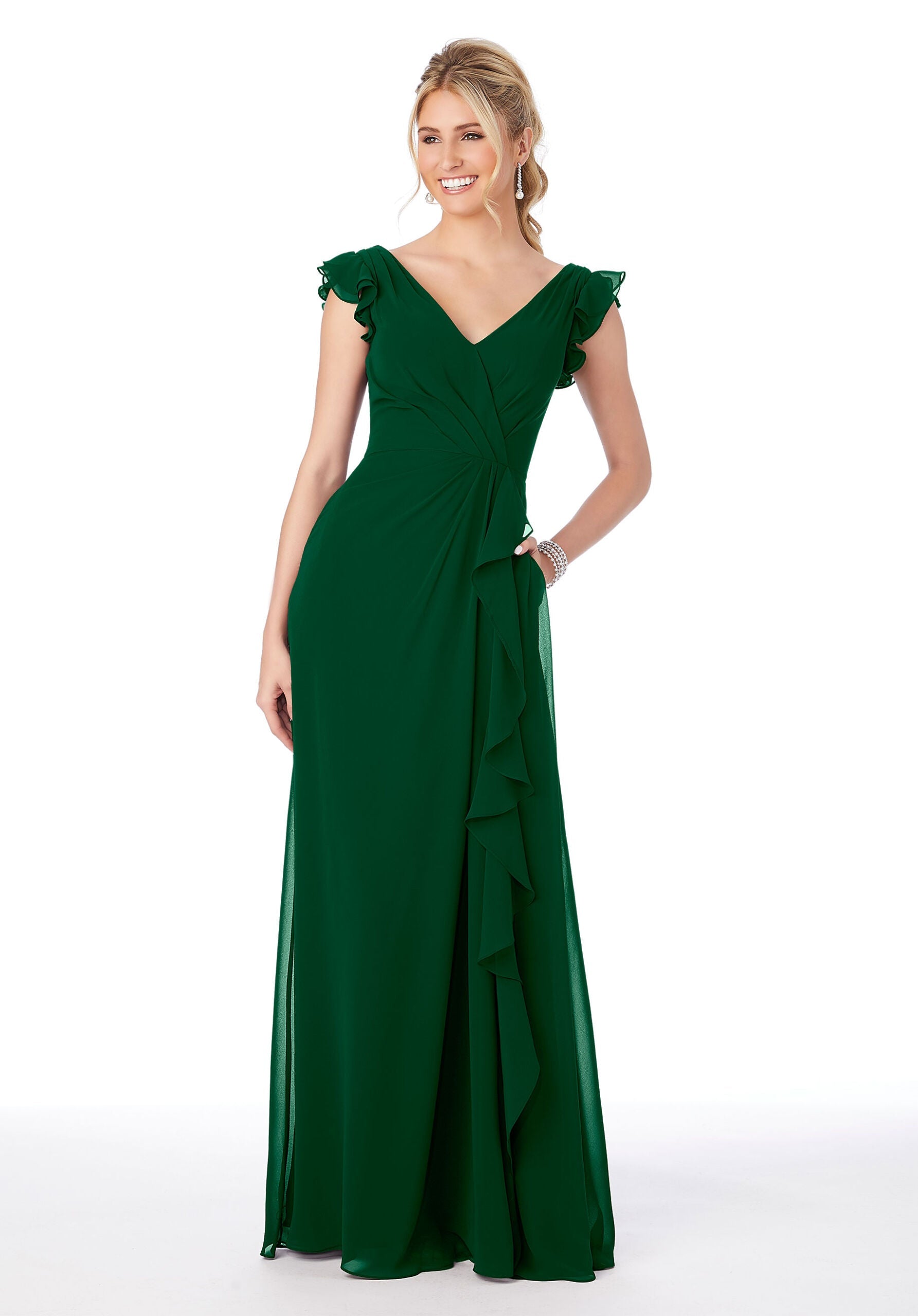 Formal Dresses Formal Evening Ruffle Long Dress MGNY Madeline Gardner New York 21686 Emerald