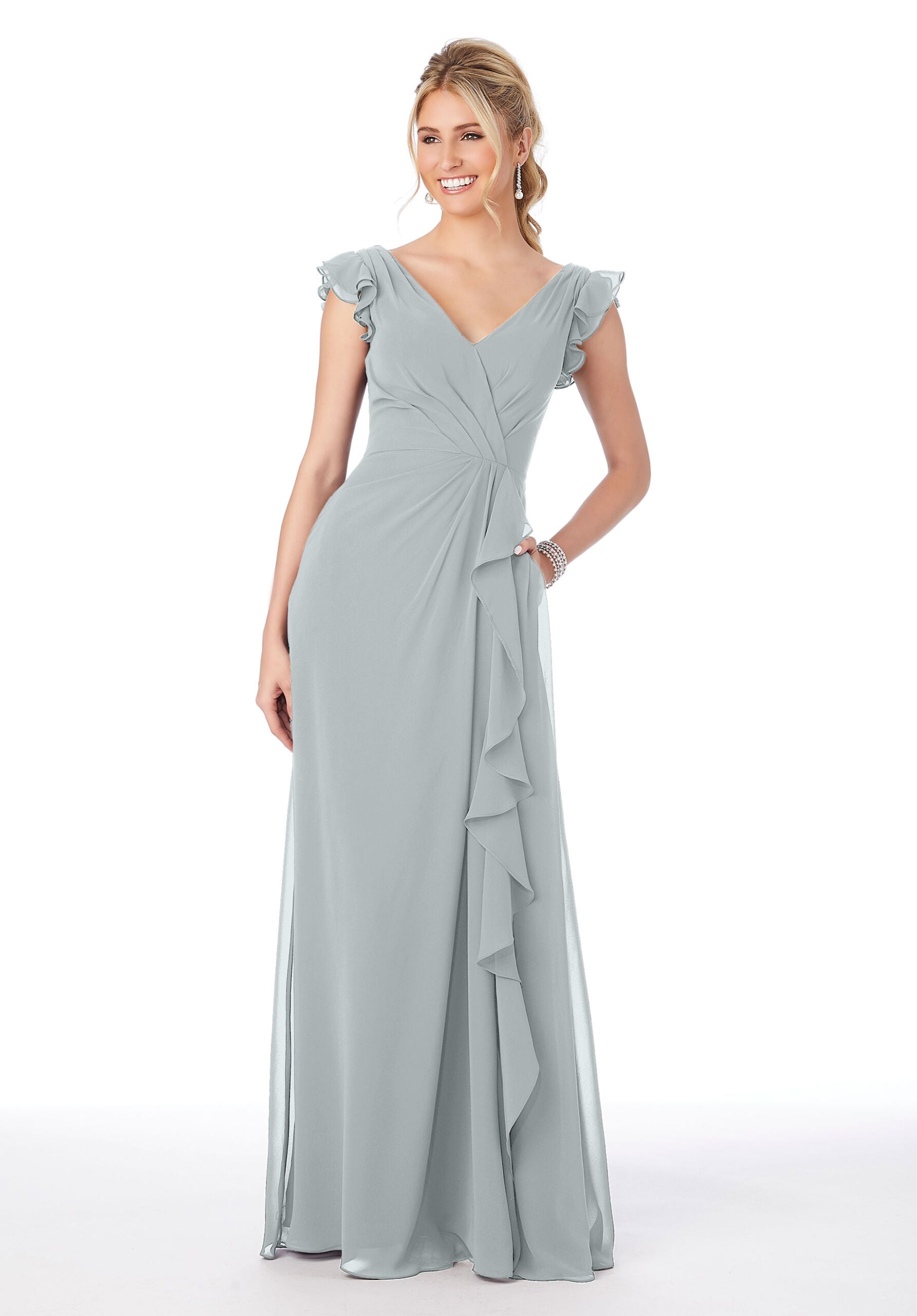 Formal Dresses Formal Evening Ruffle Long Dress MGNY Madeline Gardner New York 21686 Dove