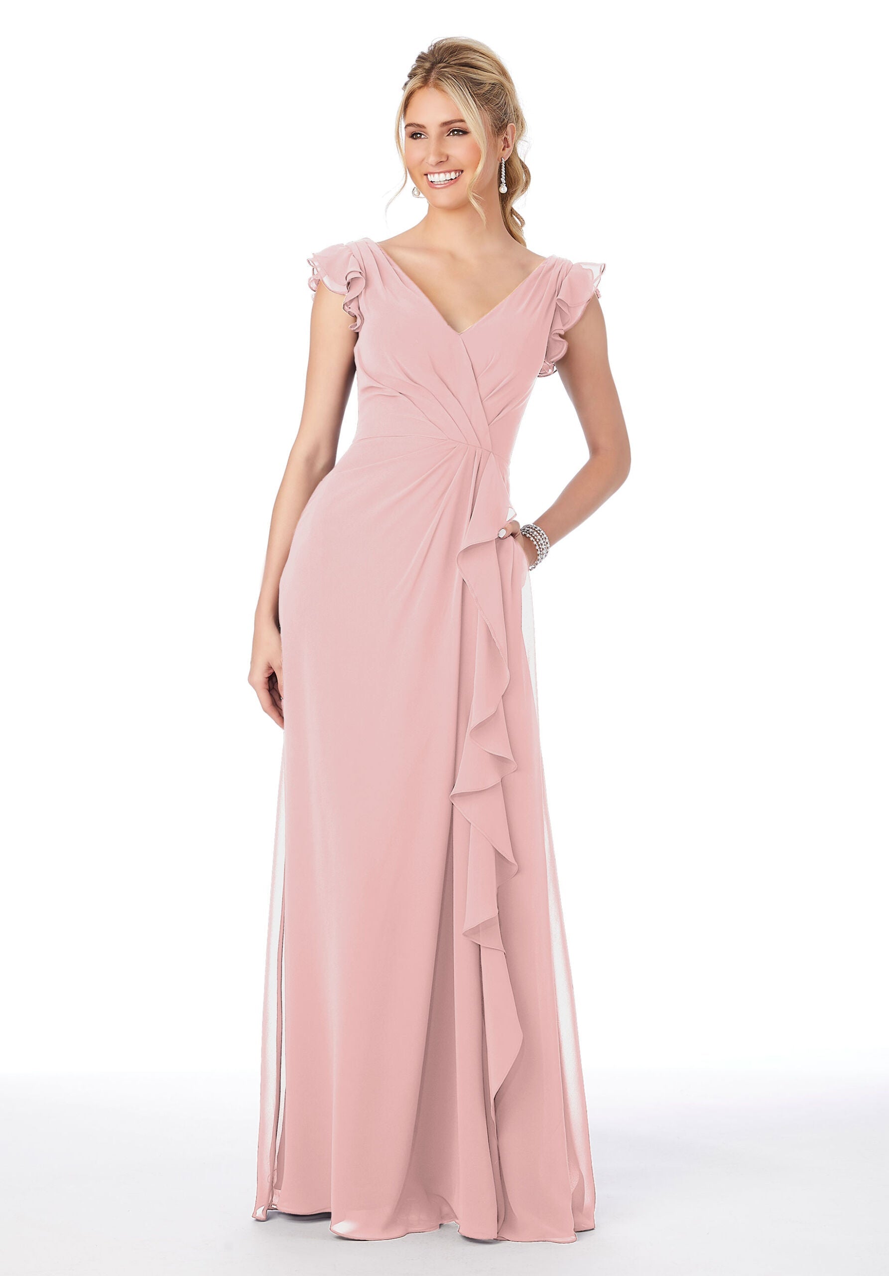 Formal Dresses Formal Evening Ruffle Long Dress MGNY Madeline Gardner New York 21686 Desert Rose