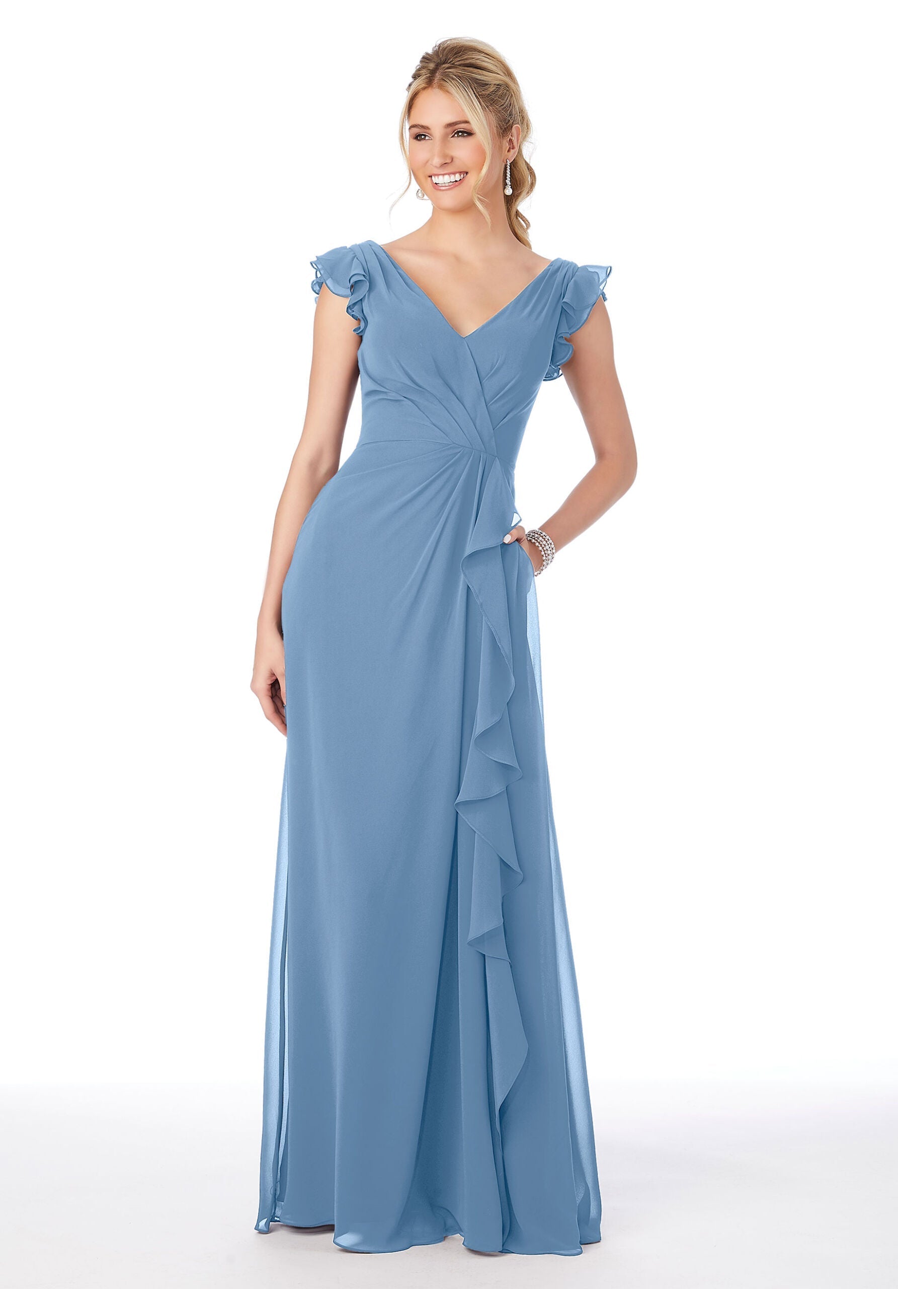 Formal Dresses Formal Evening Ruffle Long Dress MGNY Madeline Gardner New York 21686 Cornflower