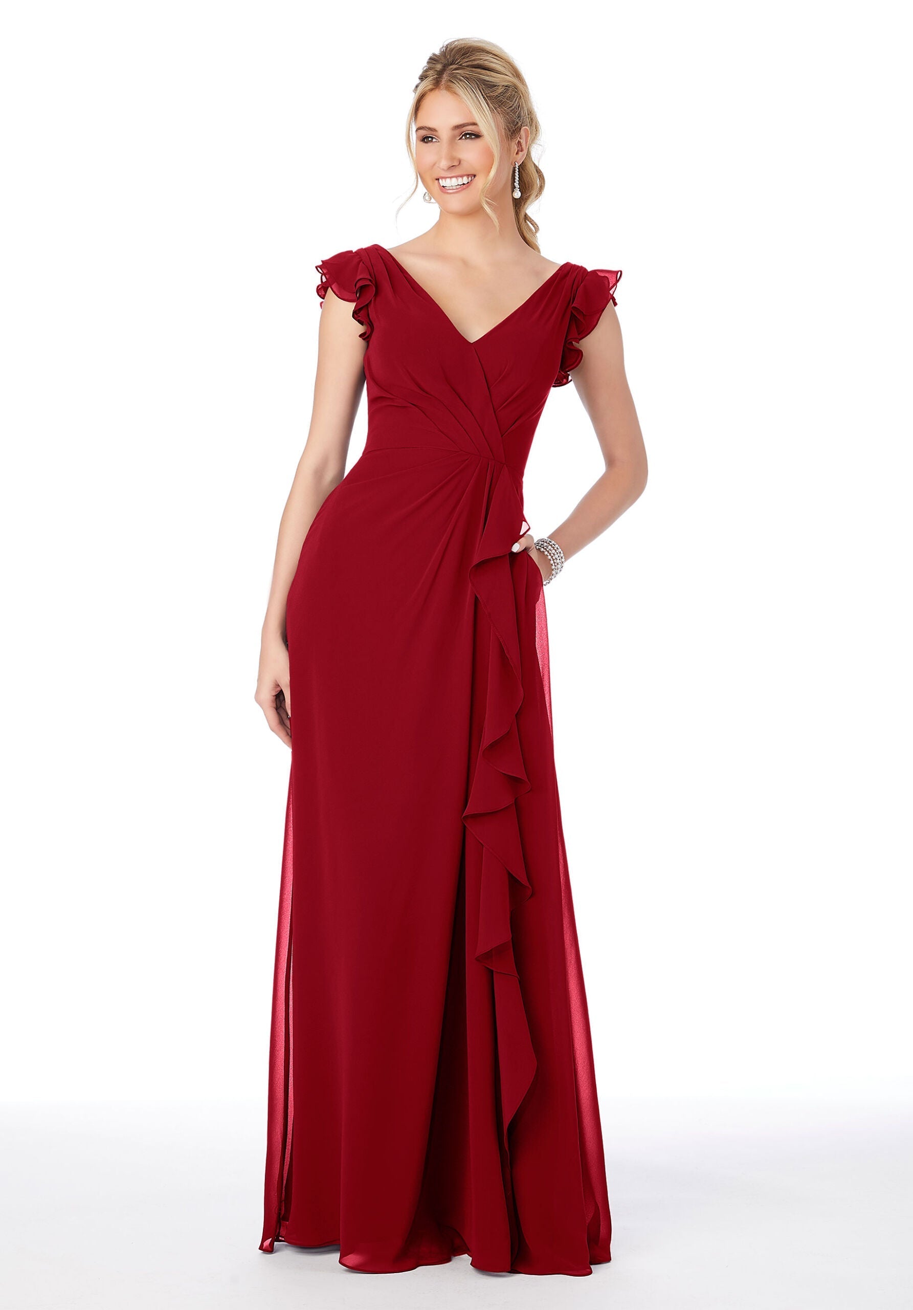 Formal Dresses Evening Formal Ruffle Long Dress MGNY Madeline Gardner New York 21686 Claret
