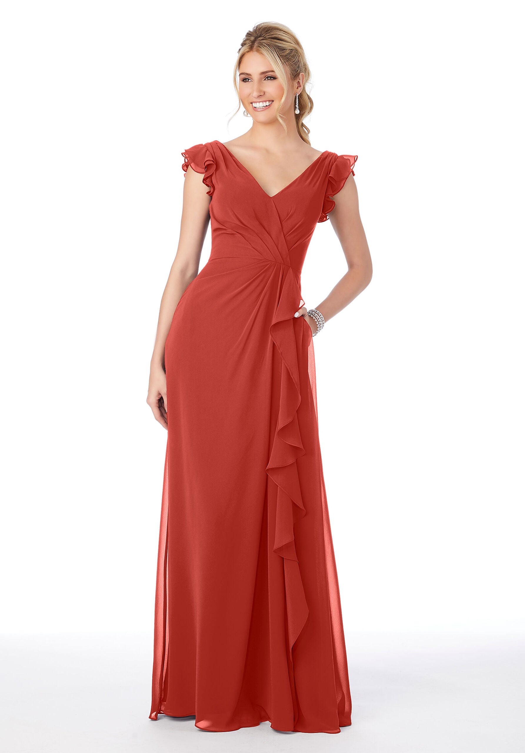 Formal Dresses Evening Formal Ruffle Long Dress MGNY Madeline Gardner New York 21686 Cinnamon