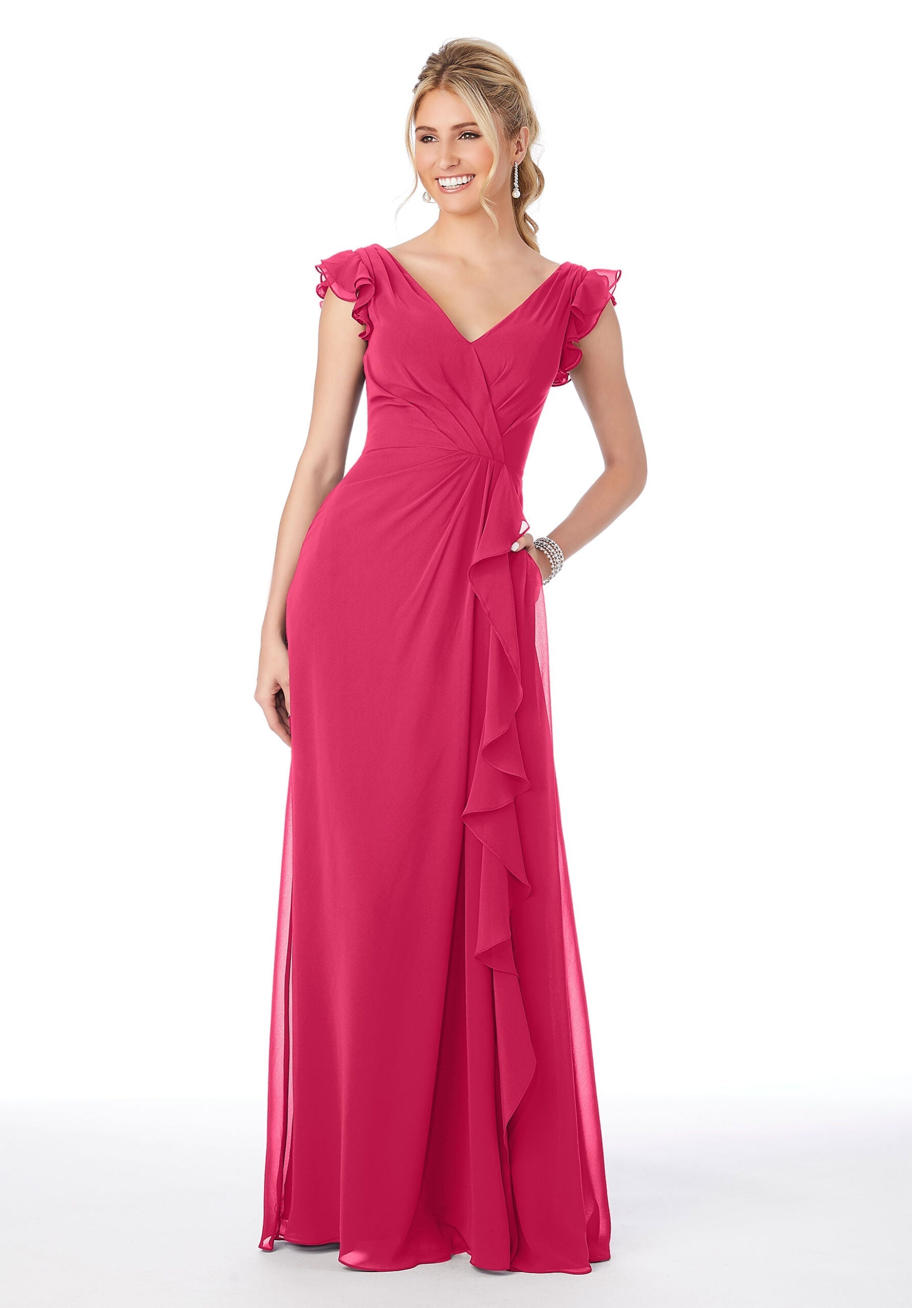 Formal Dresses Evening Formal Ruffle Long Dress MGNY Madeline Gardner New York 21686 Berry