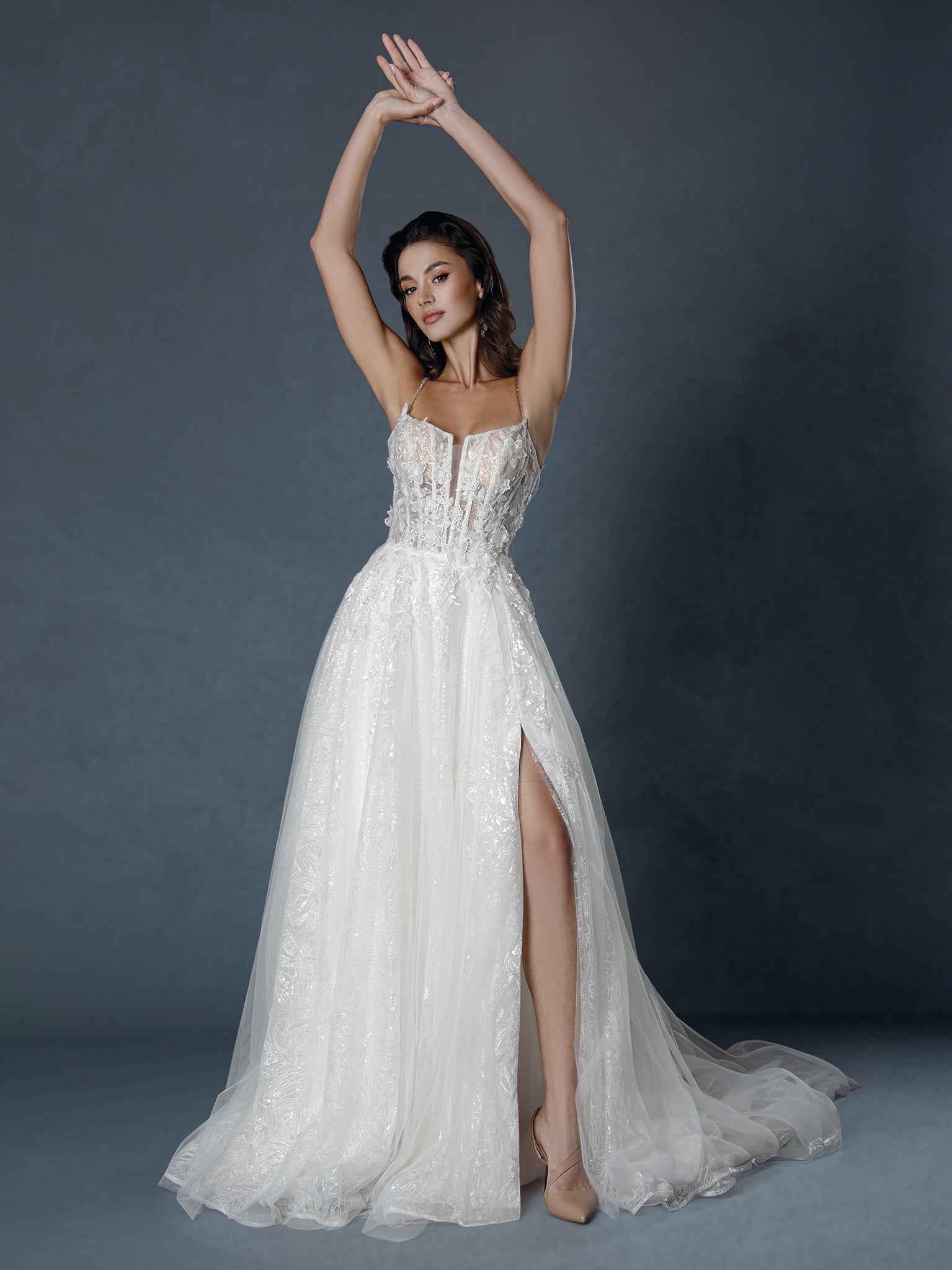 Wedding Dresses Long Slit Floral Corset Wedding Dress Stella Couture 25523 Off White