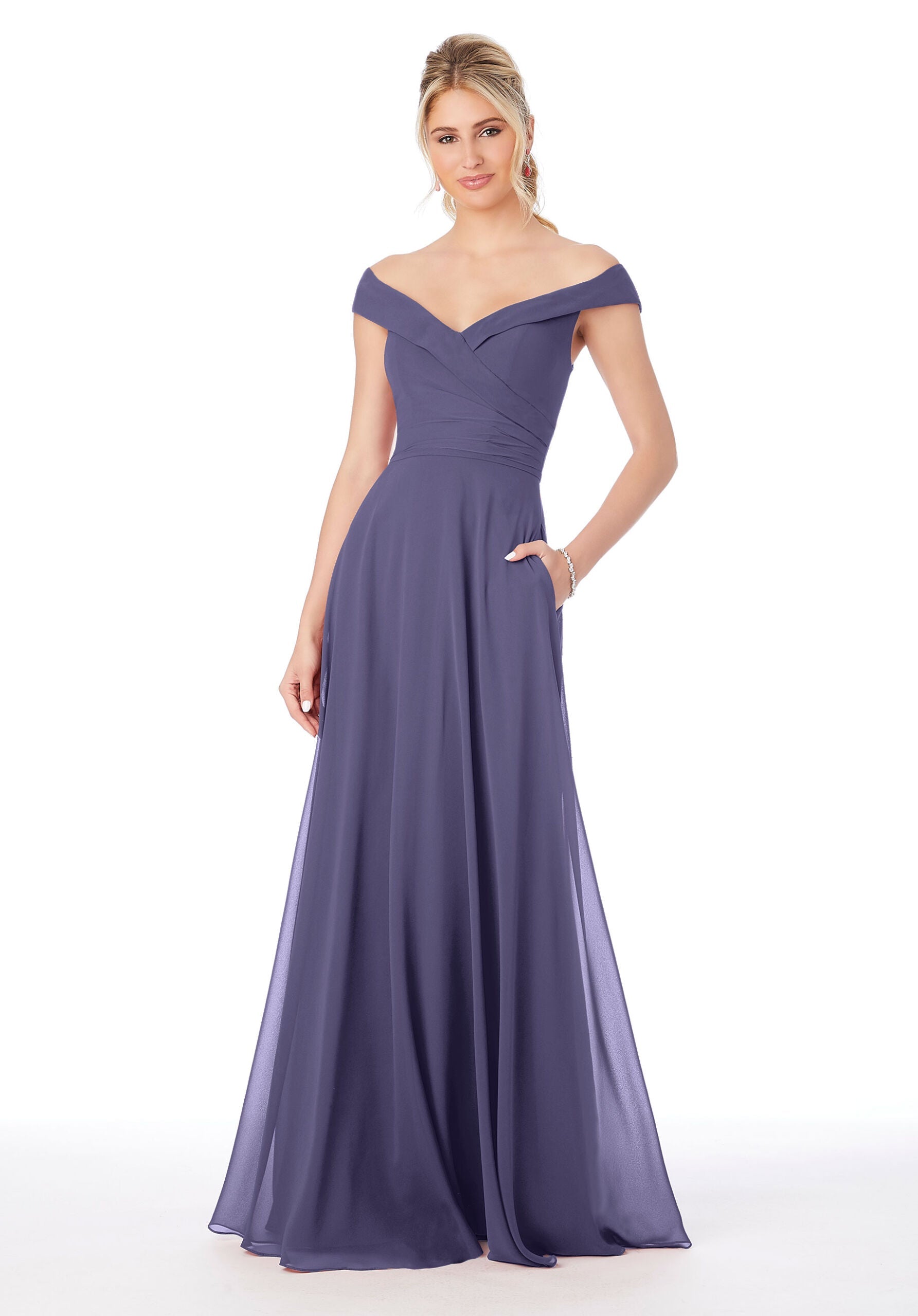 Formal Dresses Pleated Evening Formal Long Dress MGNY Madeline Gardner New York 21692 Storm