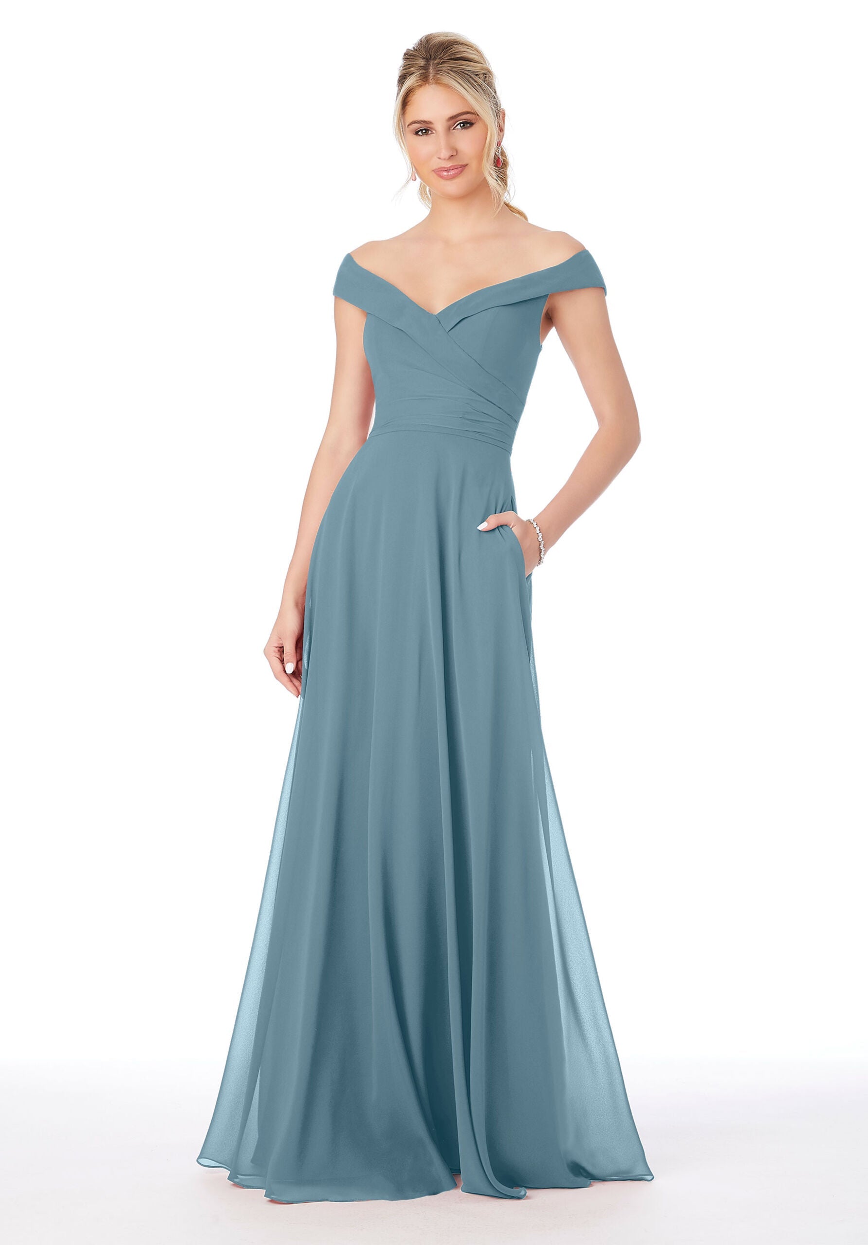 Formal Dresses Long Pleated Formal A Line Dress MGNY Madeline Gardner New York 21692 Sage Slate