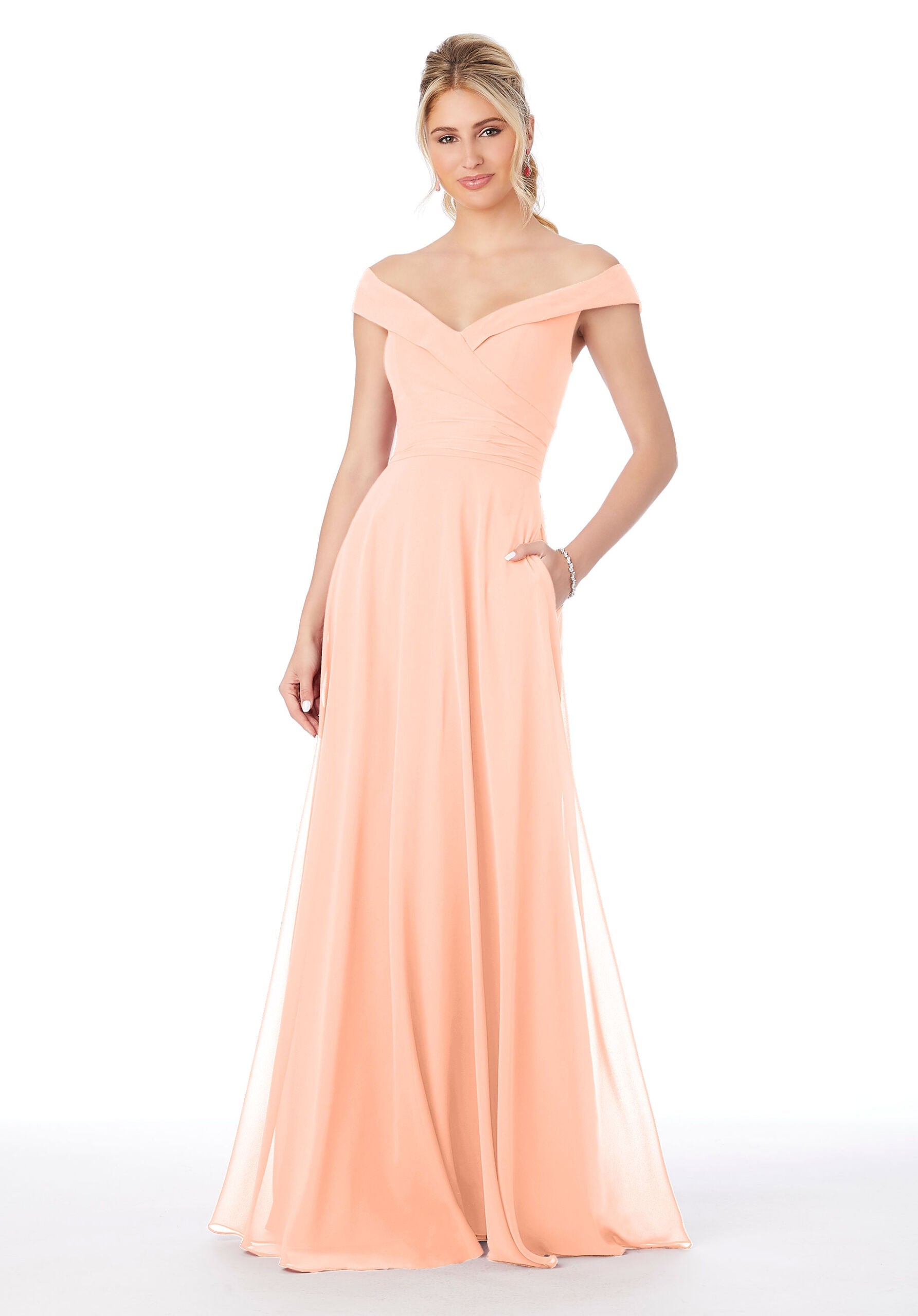 Formal Dresses A Line Formal Long Dress MGNY Madeline Gardner New York 21692 Peach