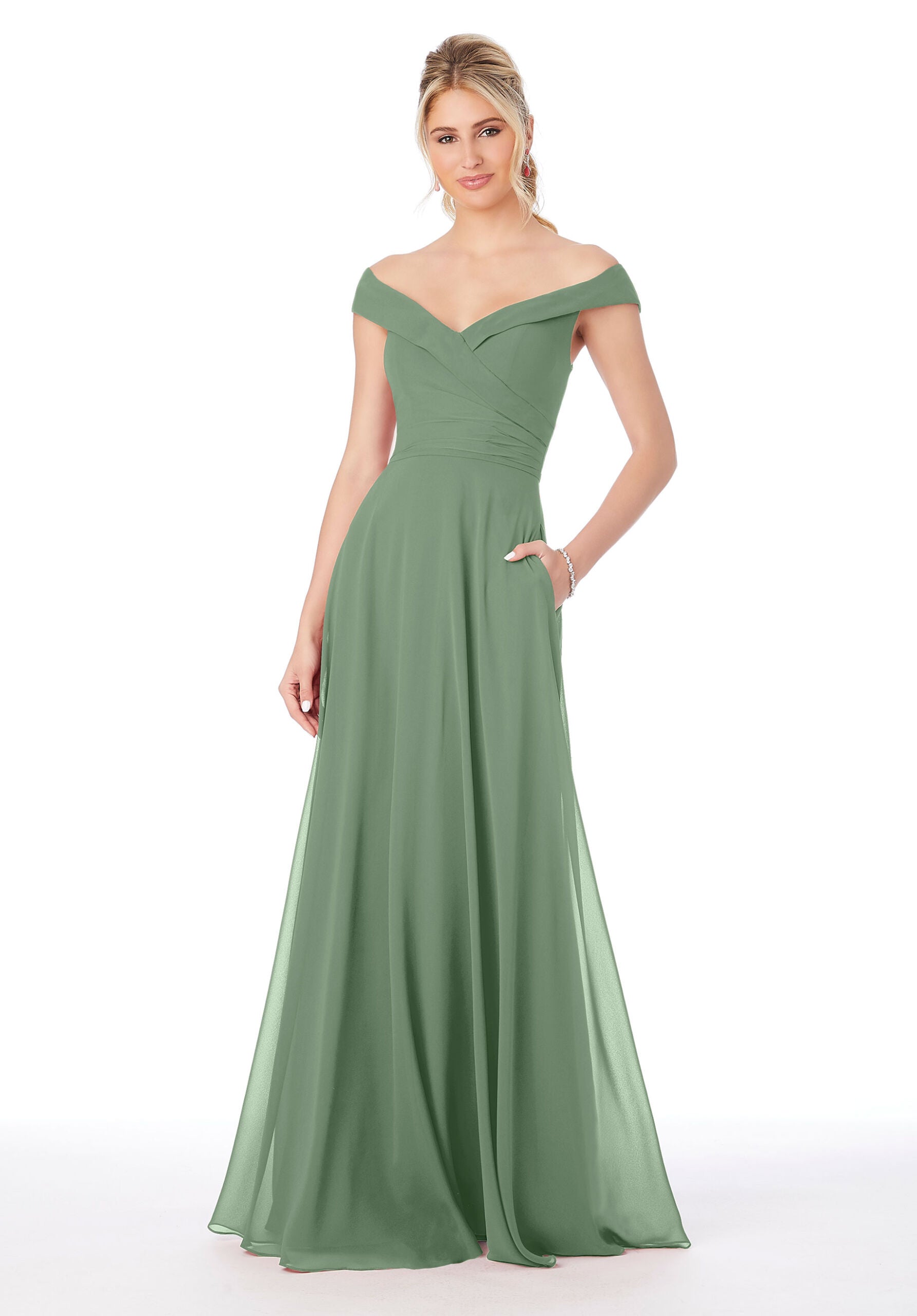 Formal Dresses Formal A Line Long Dress MGNY Madeline Gardner New York 21692 Moss