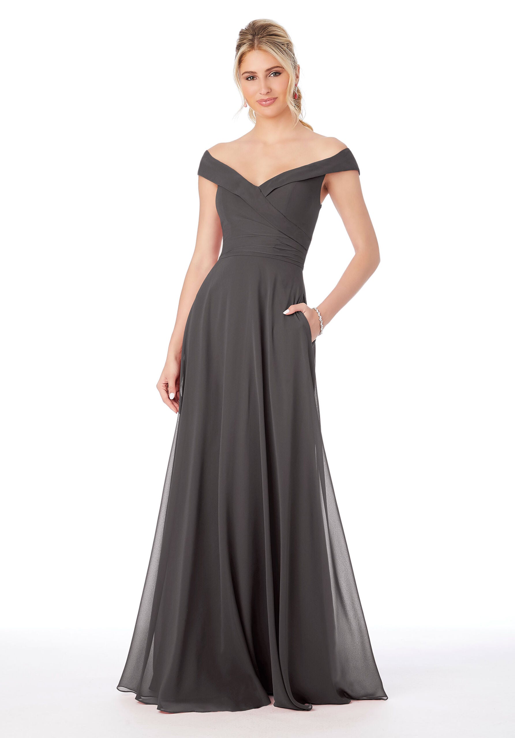 Formal Dresses Long A Line Formal Dress MGNY Madeline Gardner New York 21692 Charcoal