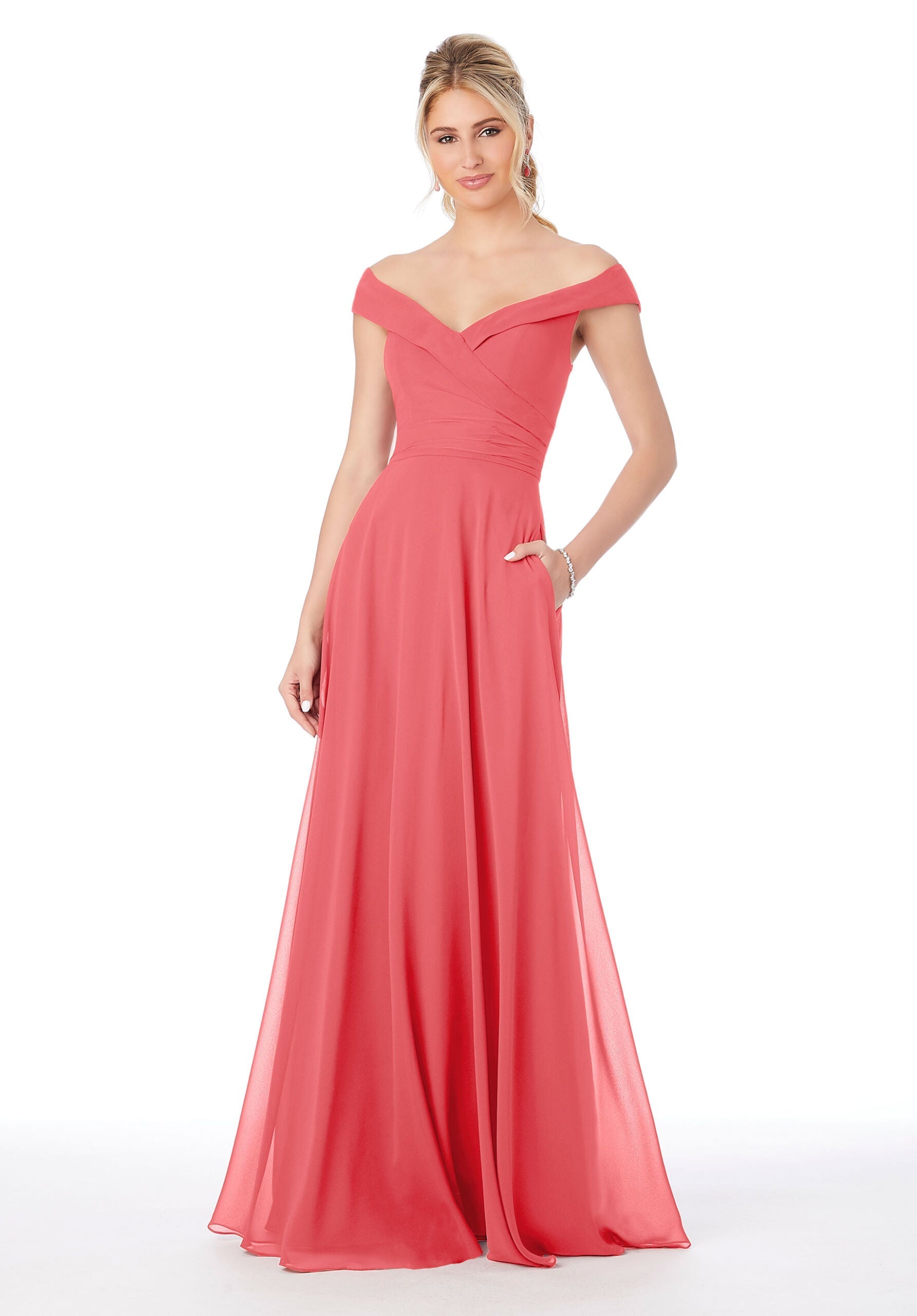 Formal Dresses Pleated Evening Formal Long Dress MGNY Madeline Gardner New York 21692 Cantaloupe