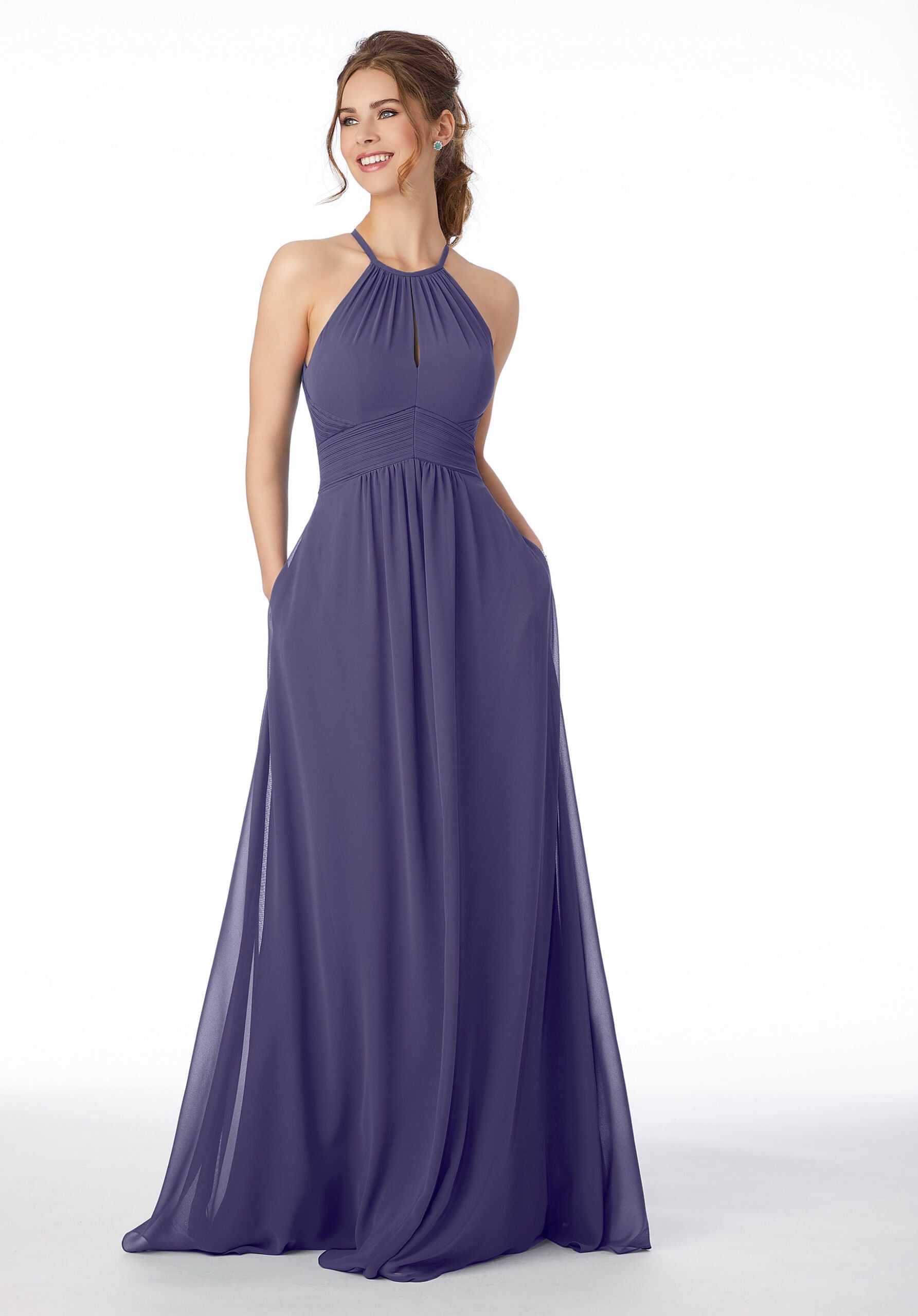 Formal Dresses Pleated Long Formal A Line Dress MGNY Madeline Gardner New York 21695 Storm
