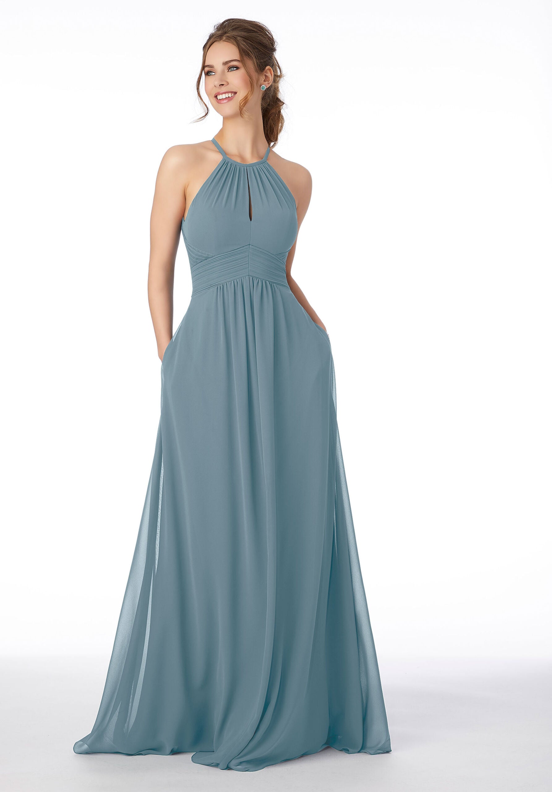 Formal Dresses Formal Long A Line Pleated Dress MGNY Madeline Gardner New York 21695 Slate