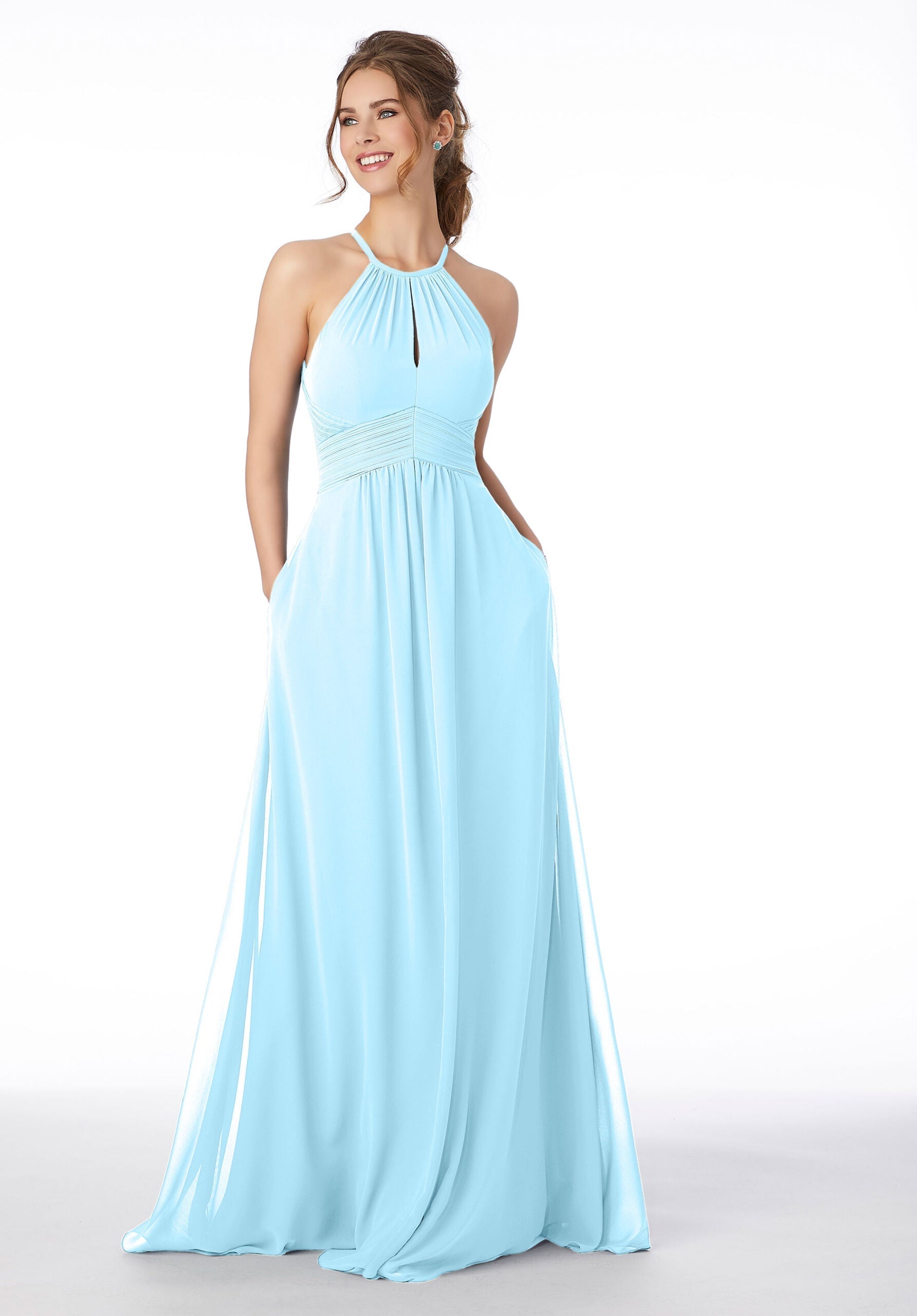 Formal Dresses Formal Long A Line Pleated Dress MGNY Madeline Gardner New York 21695 Sky