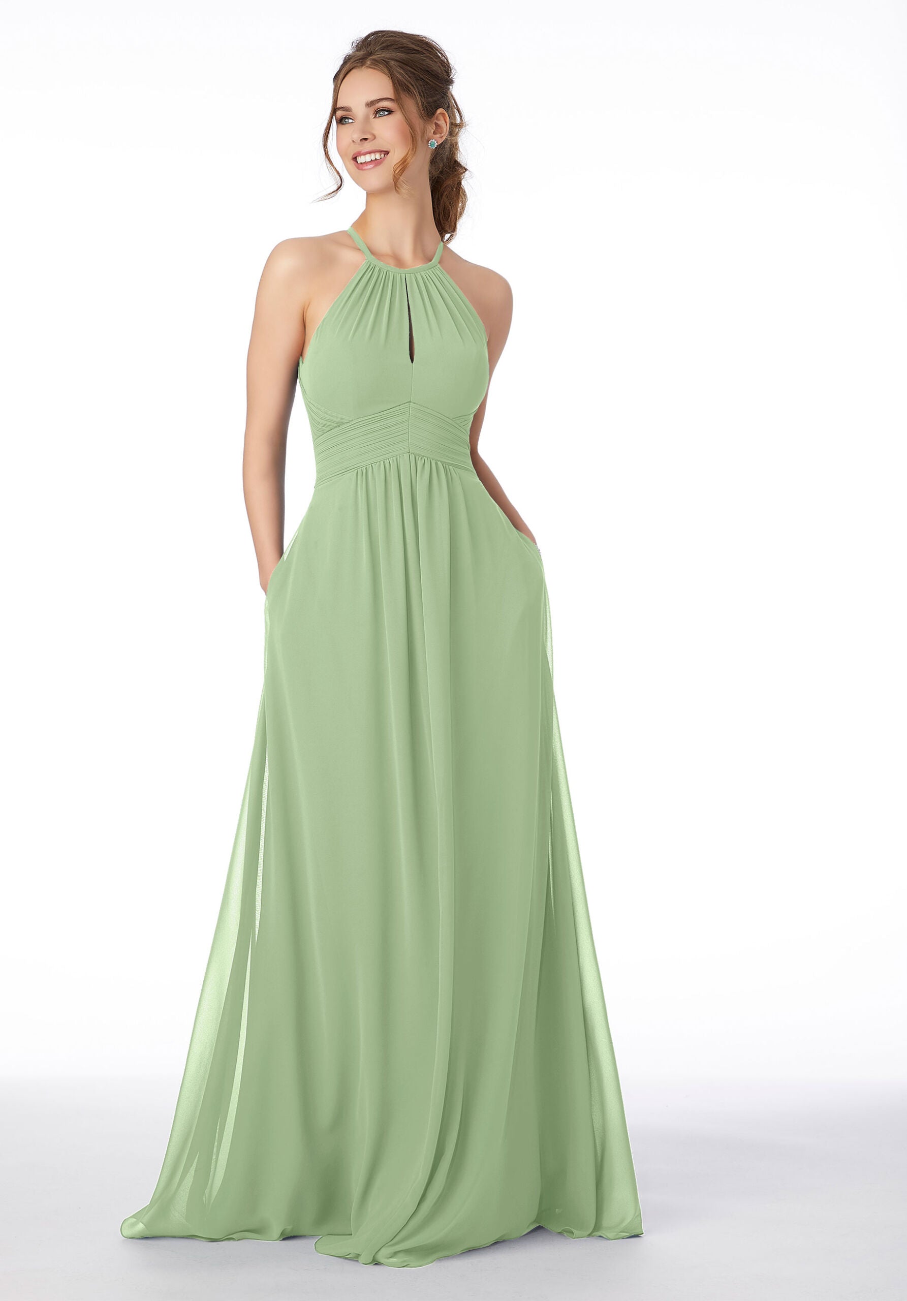 Formal Dresses Formal Long A Line Pleated Dress MGNY Madeline Gardner New York 21695 Sage