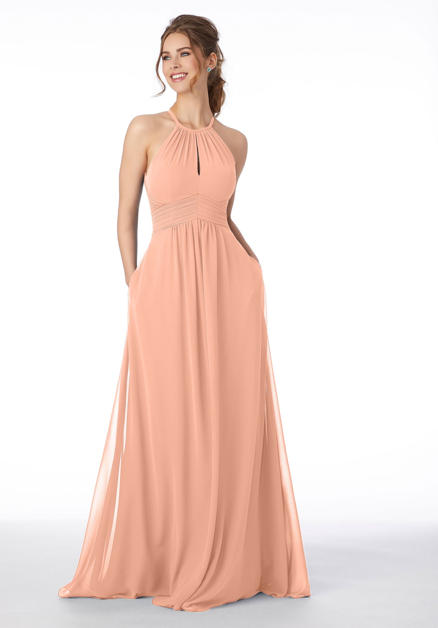 Formal Dresses Formal Long Pleated A Line Dress MGNY Madeline Gardner New York 21695 Peach