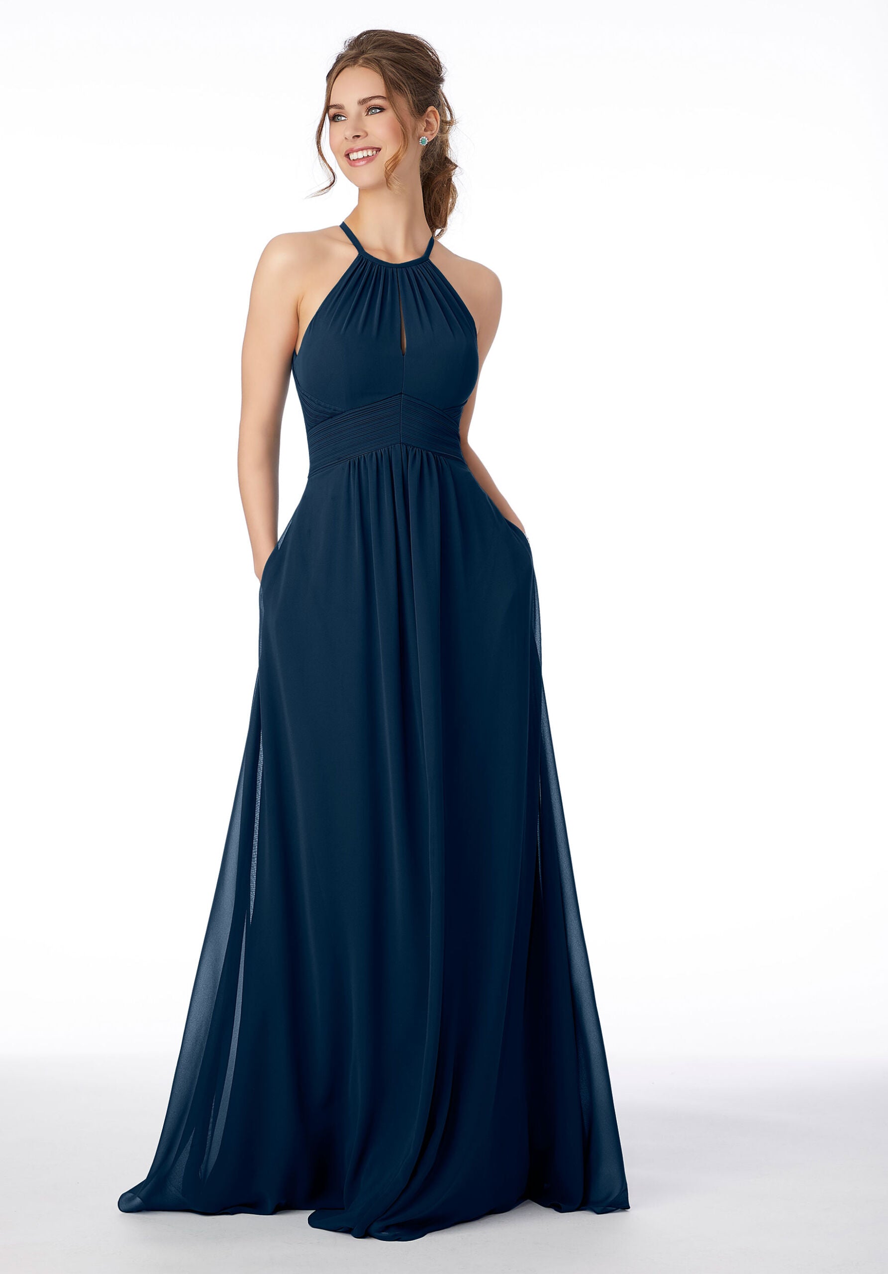 Formal Dresses Formal Long Pleated A Line Dress MGNY Madeline Gardner New York 21695 Navy
