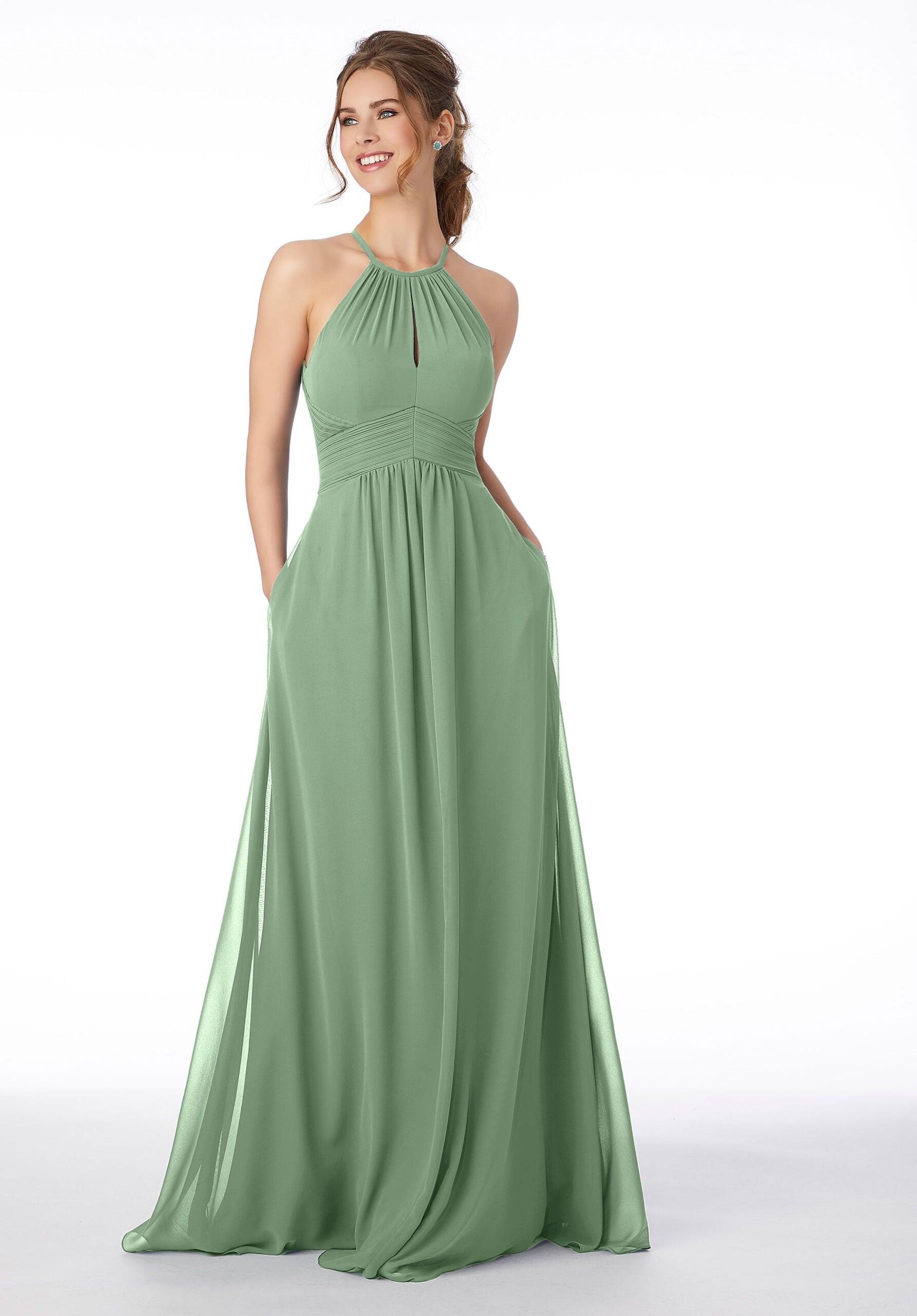 Formal Dresses Formal Long Pleated A Line Dress MGNY Madeline Gardner New York 21695 Moss