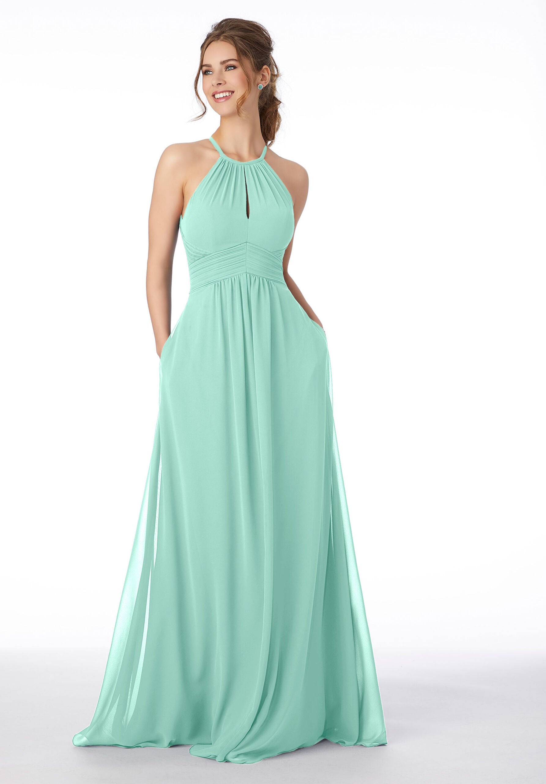 Formal Dresses Evening A Line Formal Long Pleated Dress MGNY Madeline Gardner New York 21695 Mint