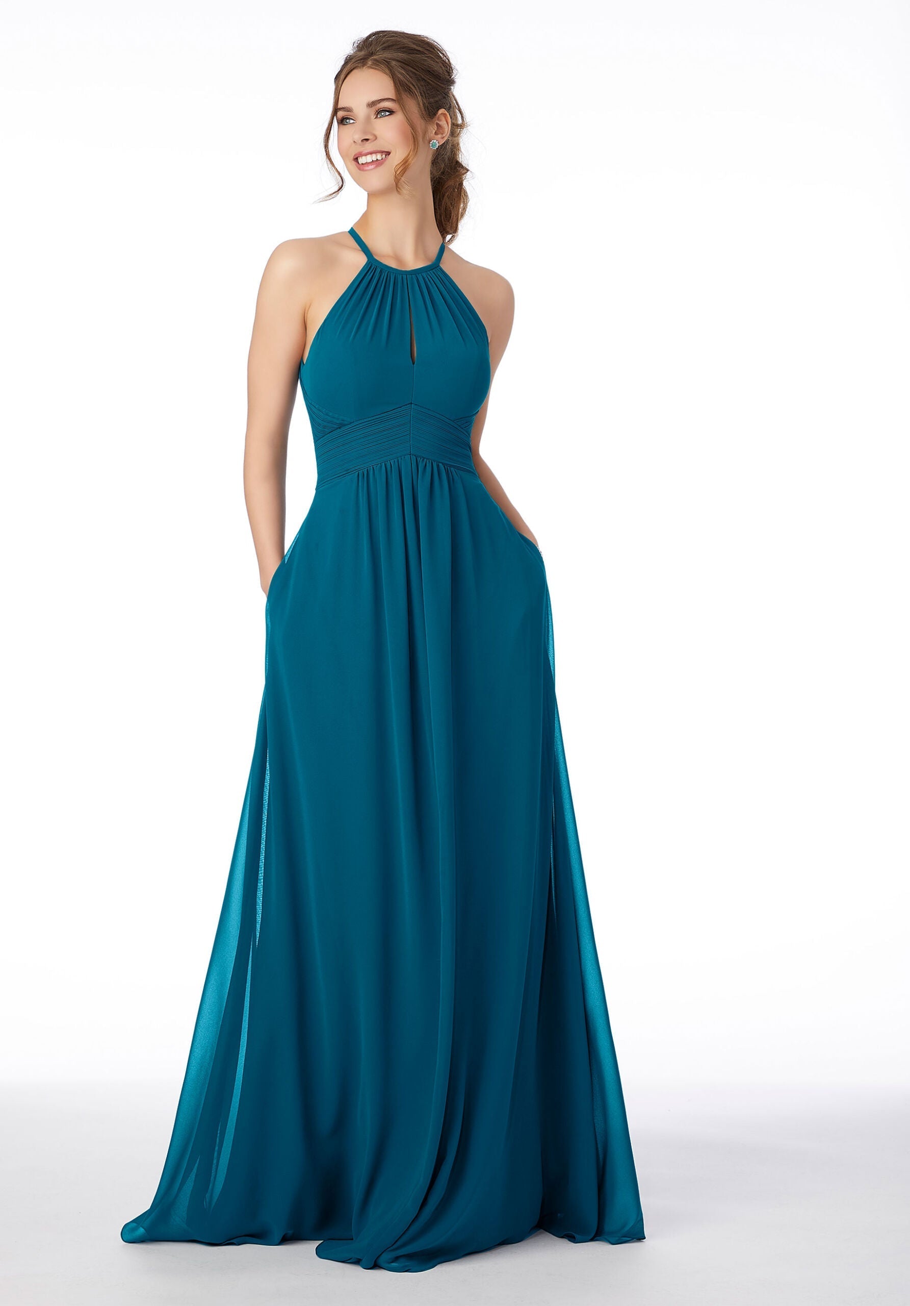 Formal Dresses Evening A Line Formal Long Pleated Dress MGNY Madeline Gardner New York 21695 Marine