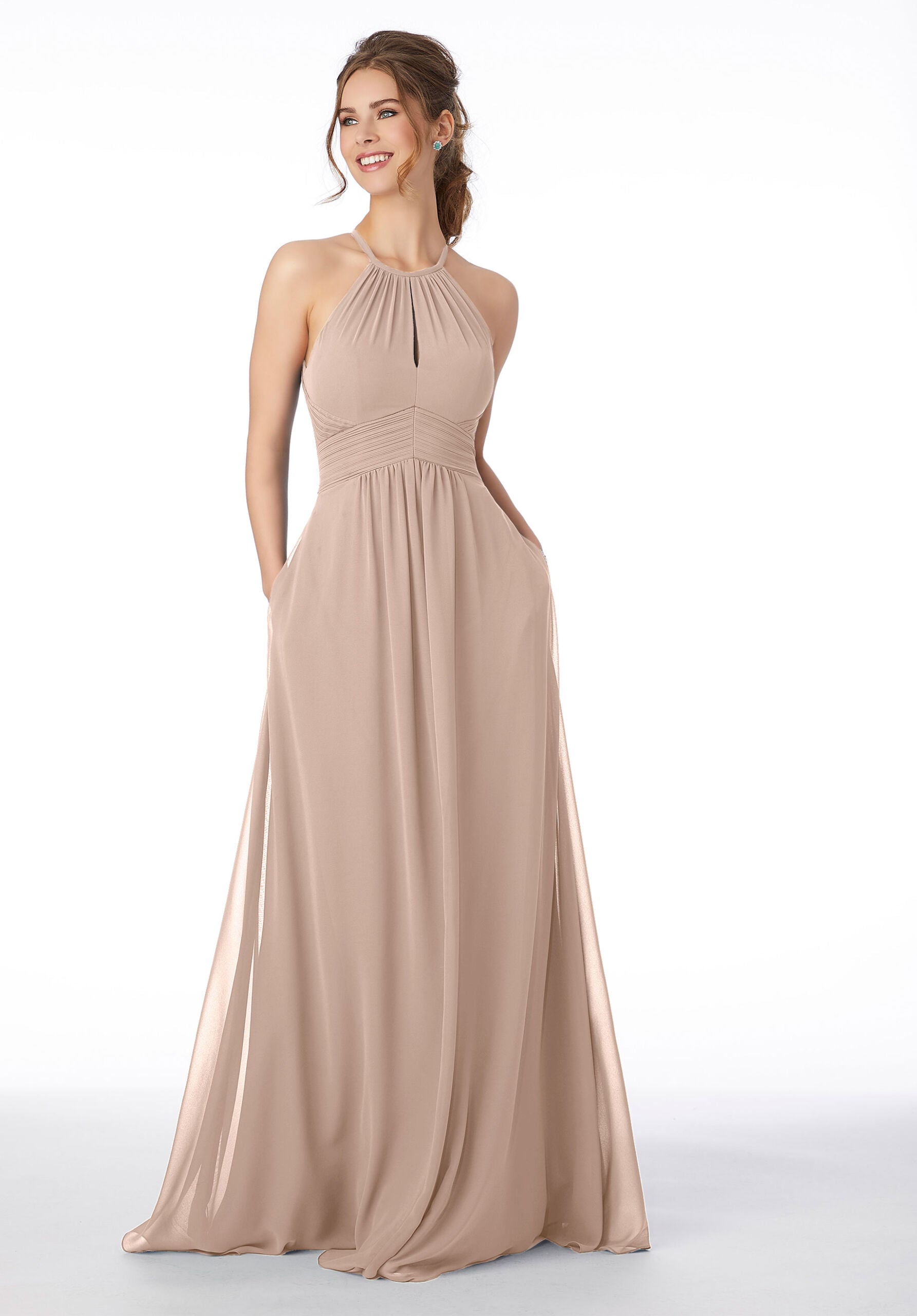 Formal Dresses Evening A Line Formal Long Pleated Dress MGNY Madeline Gardner New York 21695 Latte