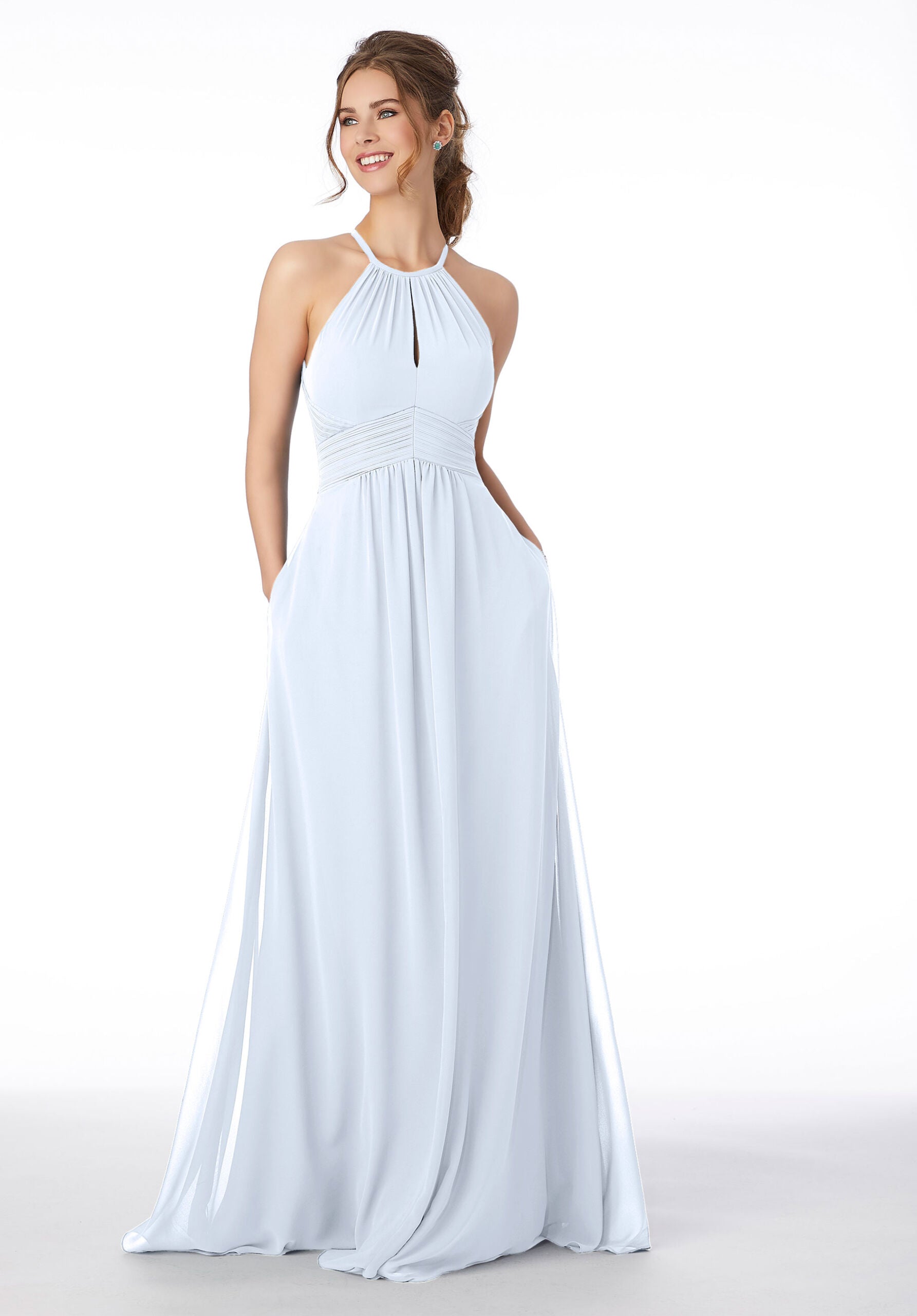 Formal Dresses Evening A Line Formal Long Pleated Dress MGNY Madeline Gardner New York 21695 Fog