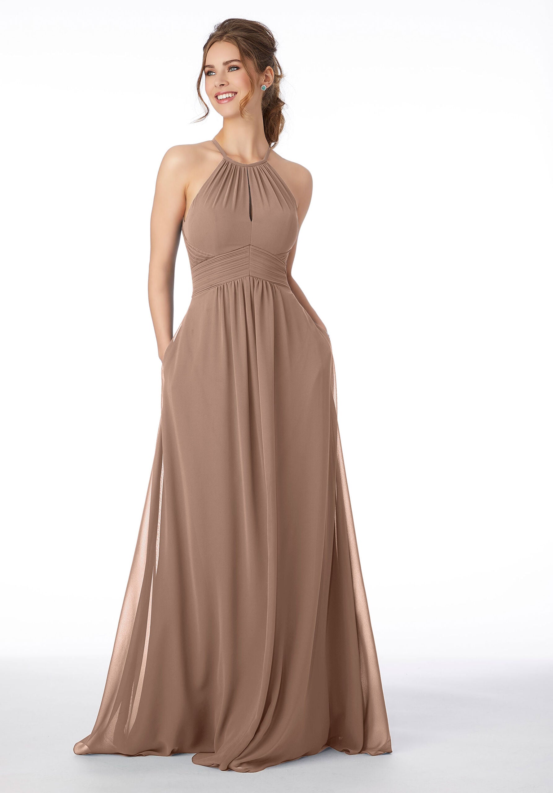 Formal Dresses Evening A Line Formal Long Pleated Dress MGNY Madeline Gardner New York 21695 Fawn