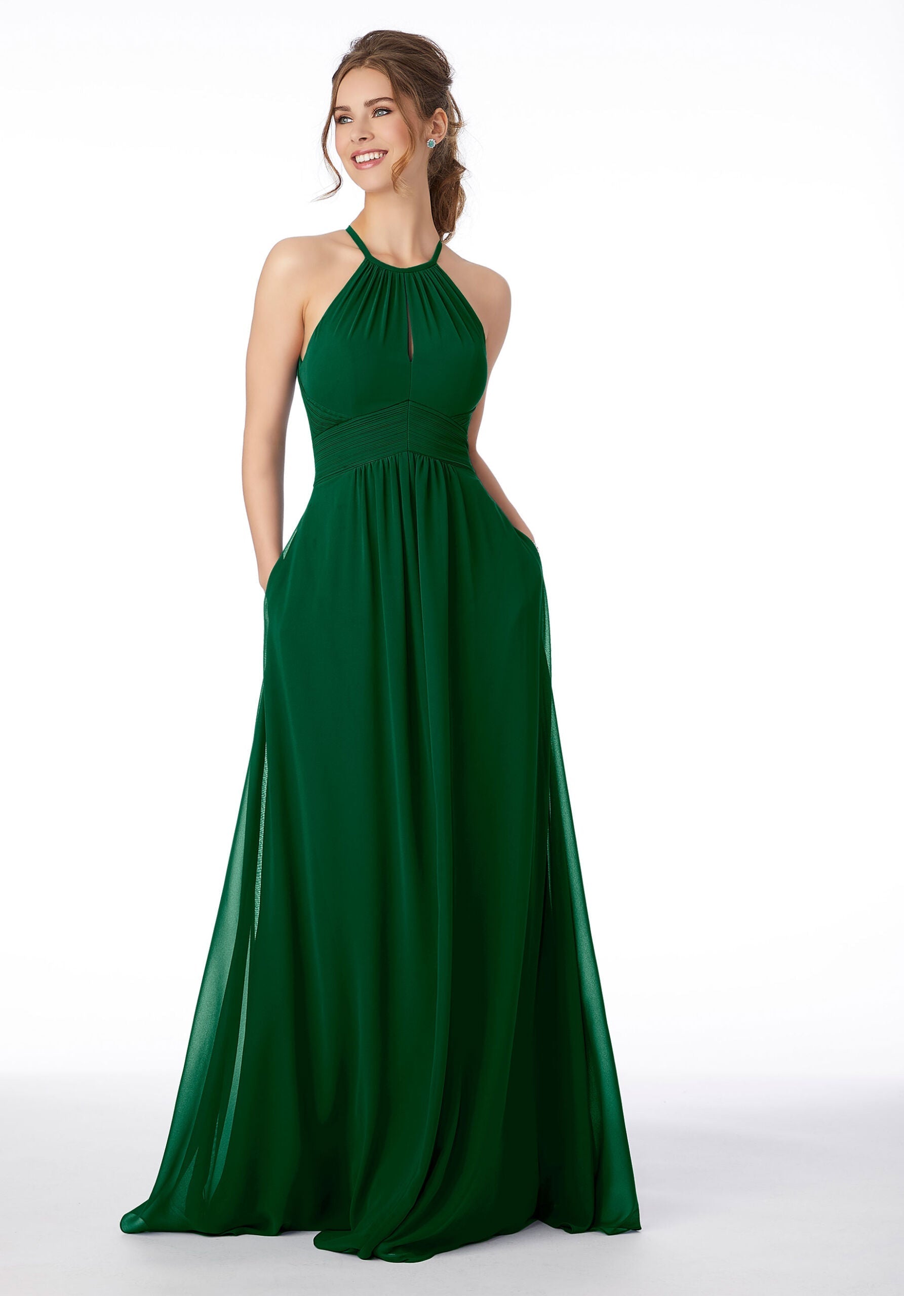 Formal Dresses Long Pleated Formal A Line Dress MGNY Madeline Gardner New York 21695 Emerald