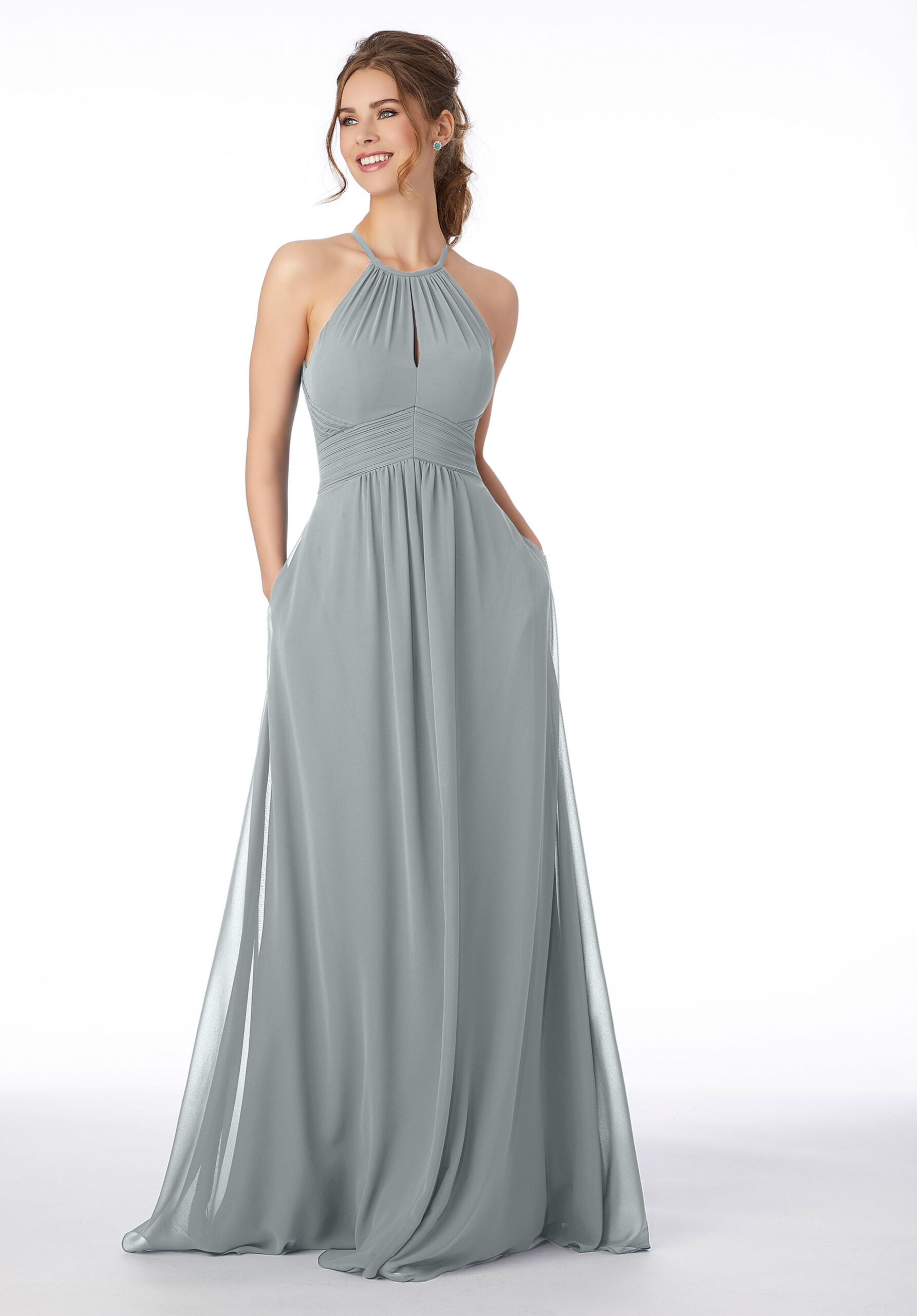 Formal Dresses Long Pleated Formal A Line Dress MGNY Madeline Gardner New York 21695 Dove