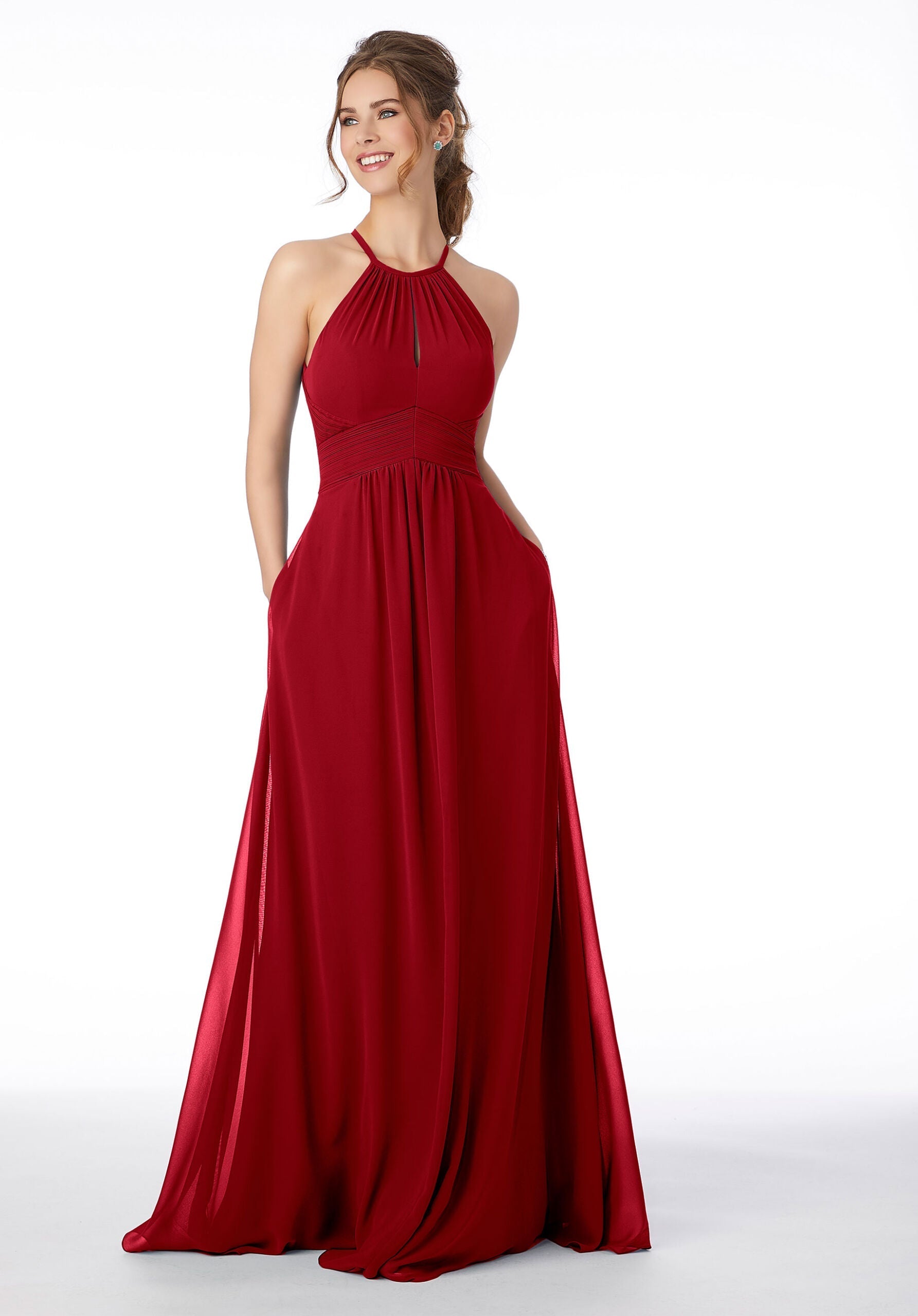 Formal Dresses Long Formal A Line Pleated Dress MGNY Madeline Gardner New York 21695 Claret