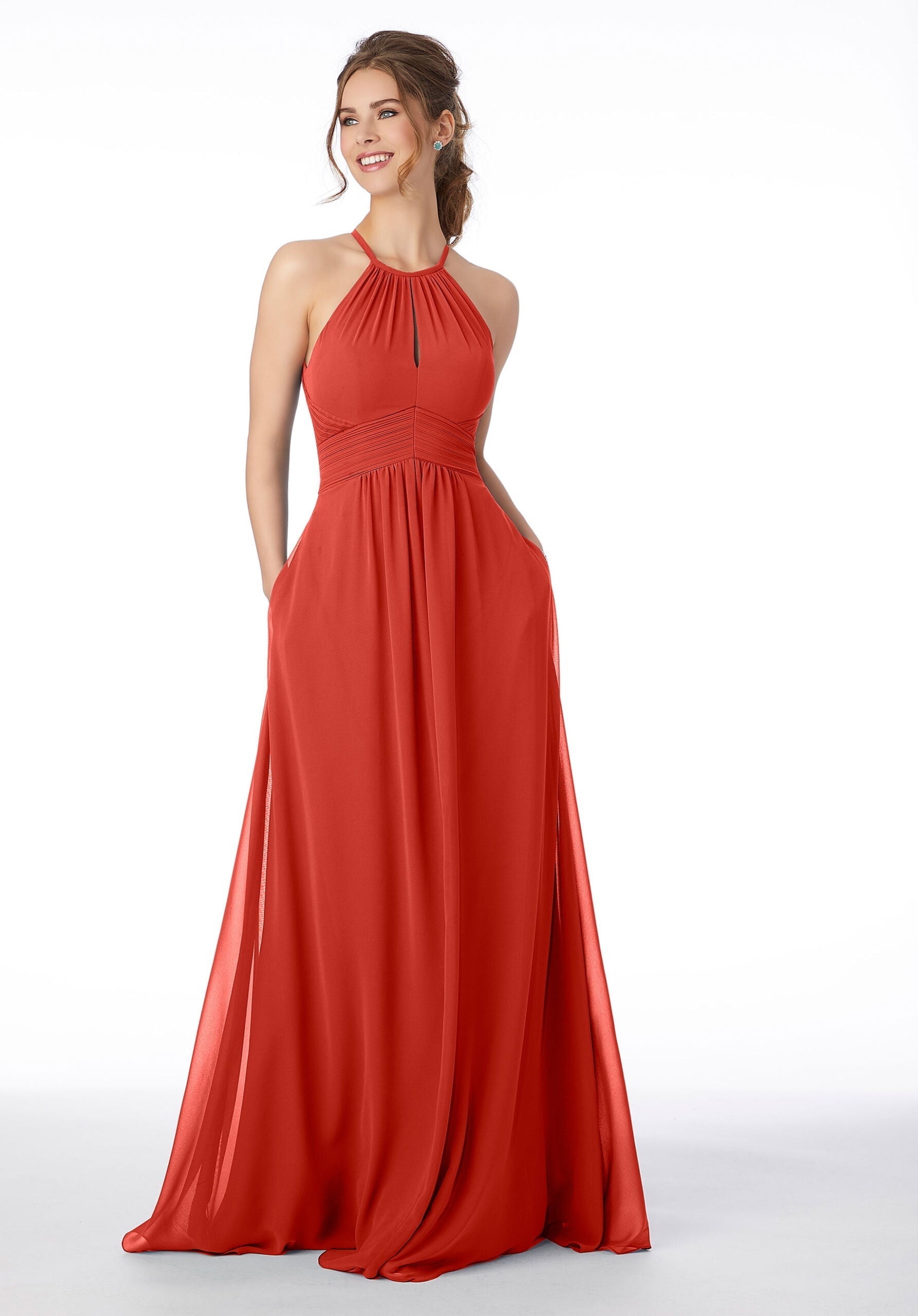 Formal Dresses Long Formal A Line Pleated Dress MGNY Madeline Gardner New York 21695 Cinnamon