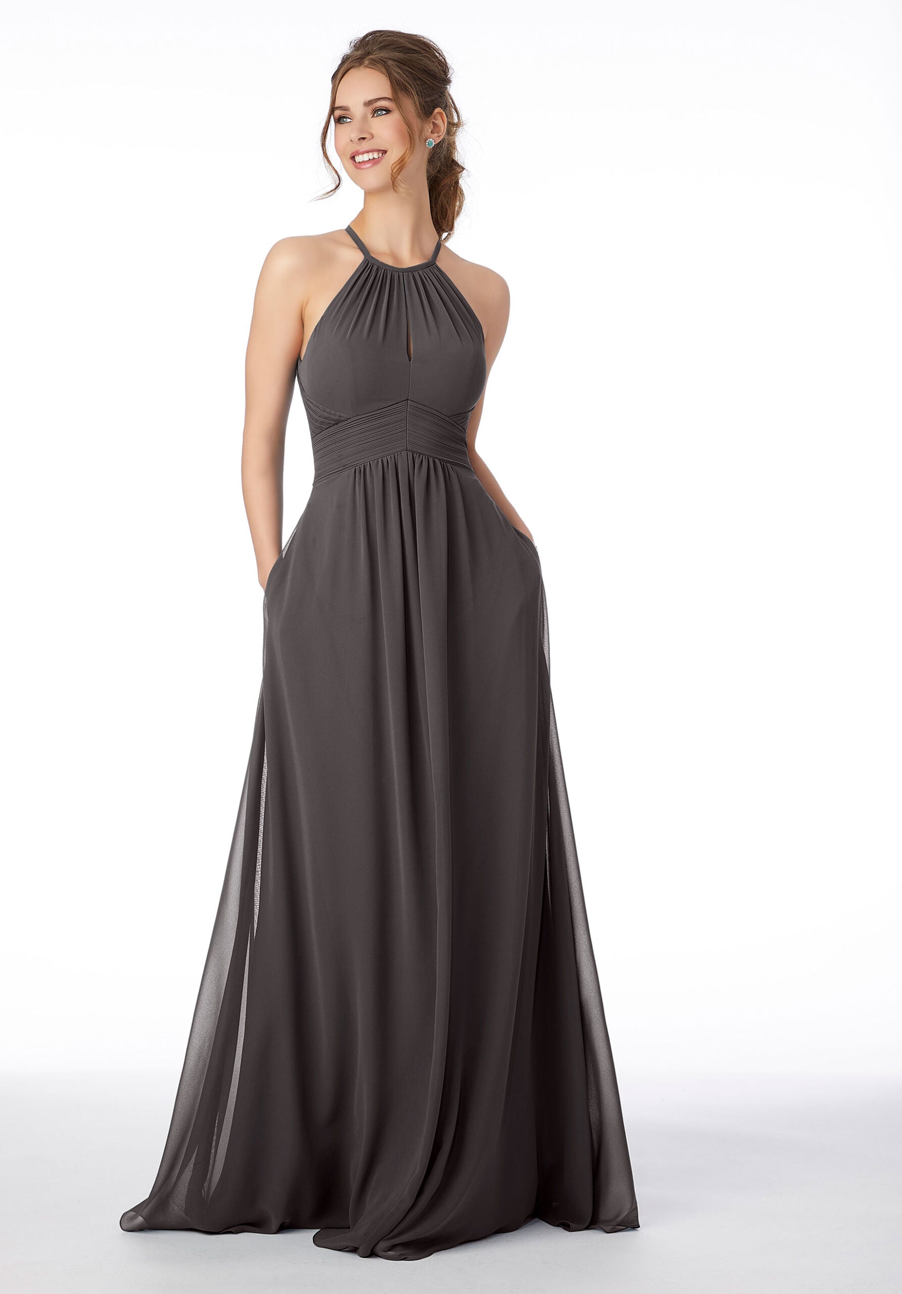 Formal Dresses Long Formal A Line Pleated Dress MGNY Madeline Gardner New York 21695 Charcoal